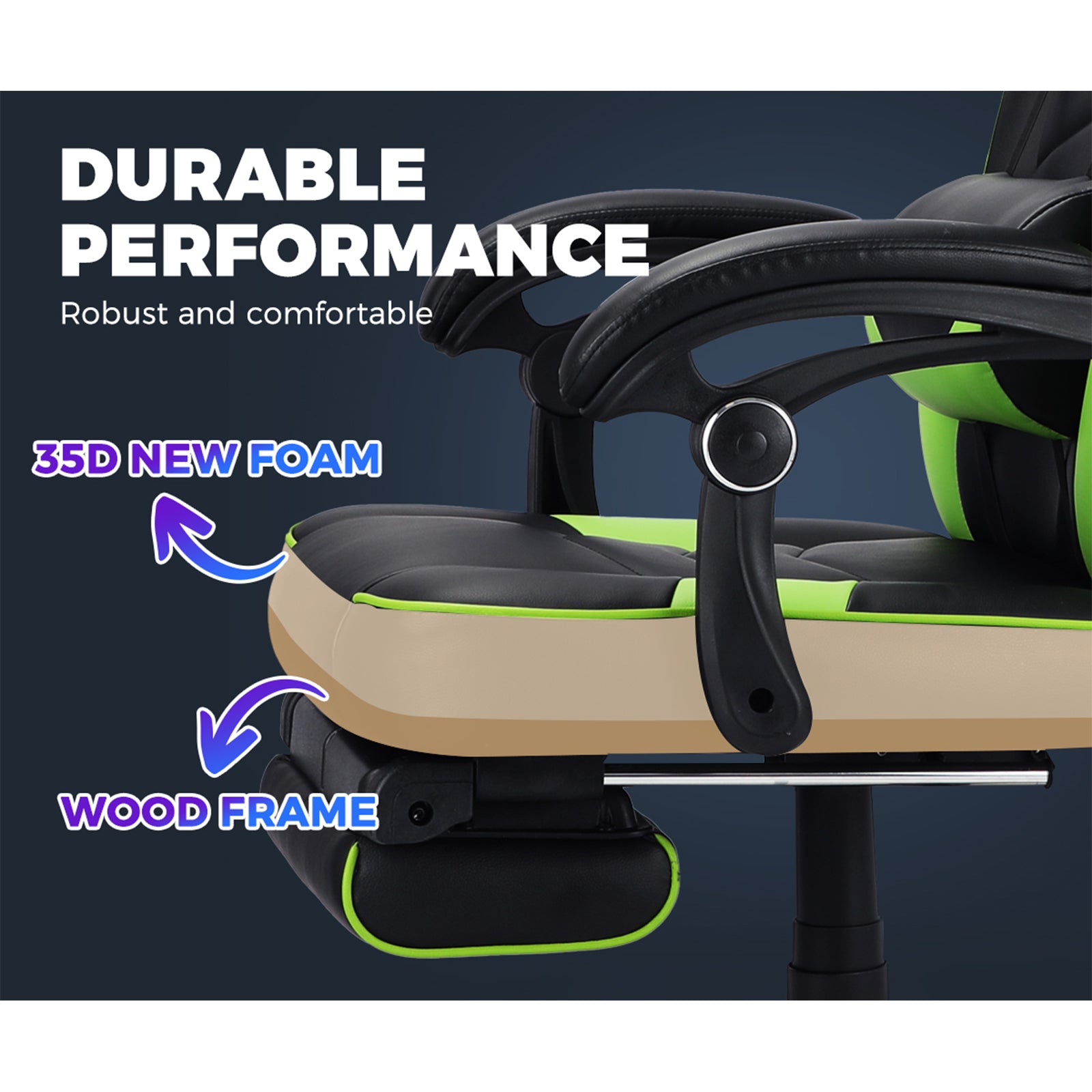 Oikiture Gaming Chair Office Chairs Computer Footrest Executive Seat PU Leather - Sunyee