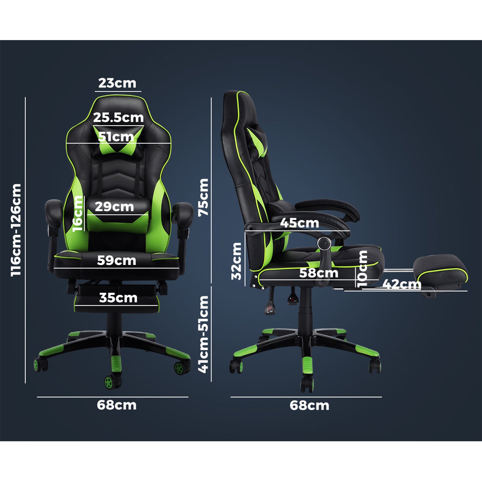 Oikiture Gaming Chair Office Chairs Computer Footrest Executive Seat PU Leather - Sunyee