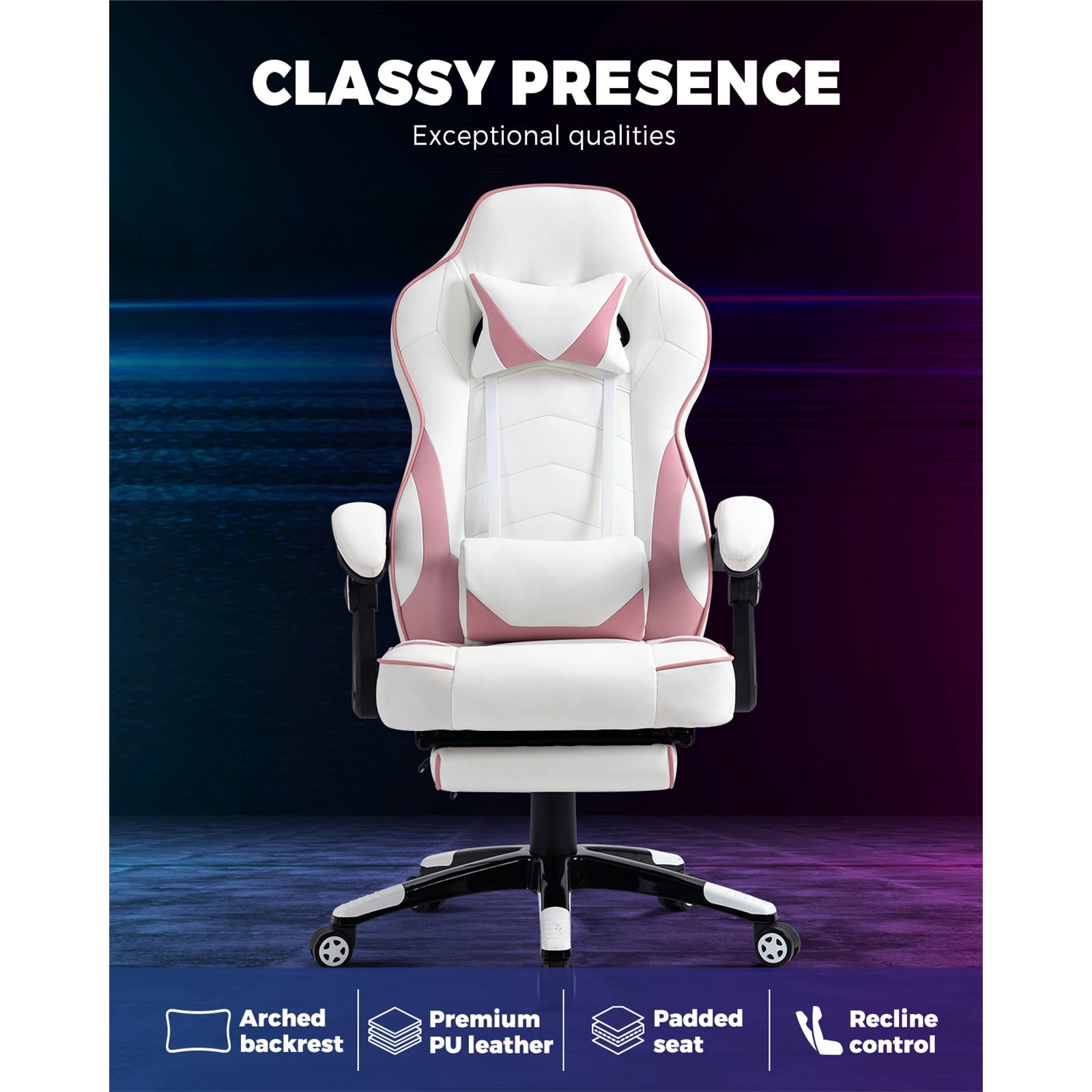 Oikiture Gaming Chair Office Chairs Executive Computer Seat Footrest PU Leather - Sunyee
