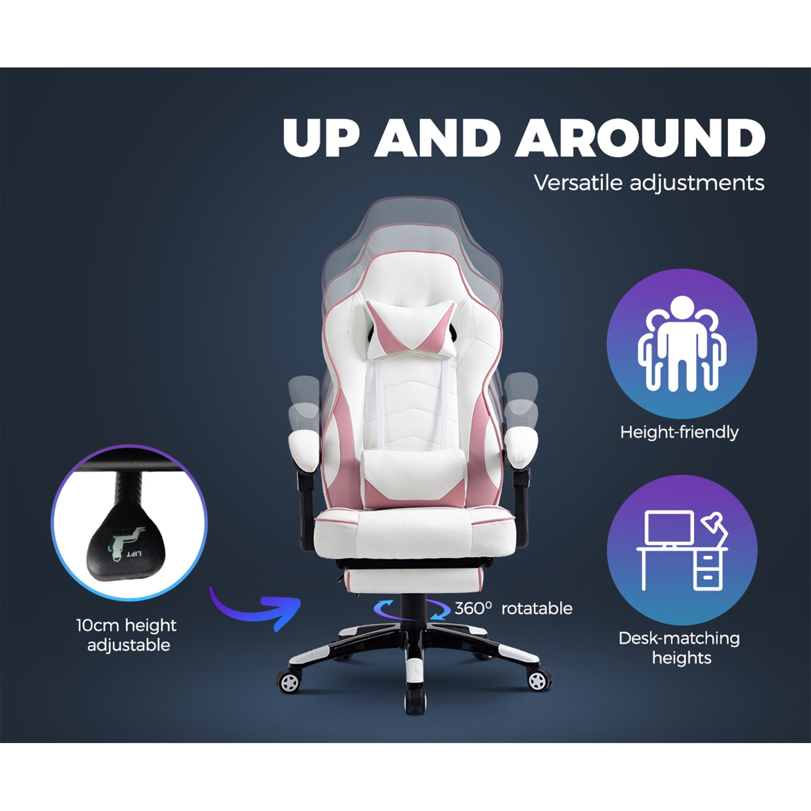 Oikiture Gaming Chair Office Chairs Executive Computer Seat Footrest PU Leather - Sunyee