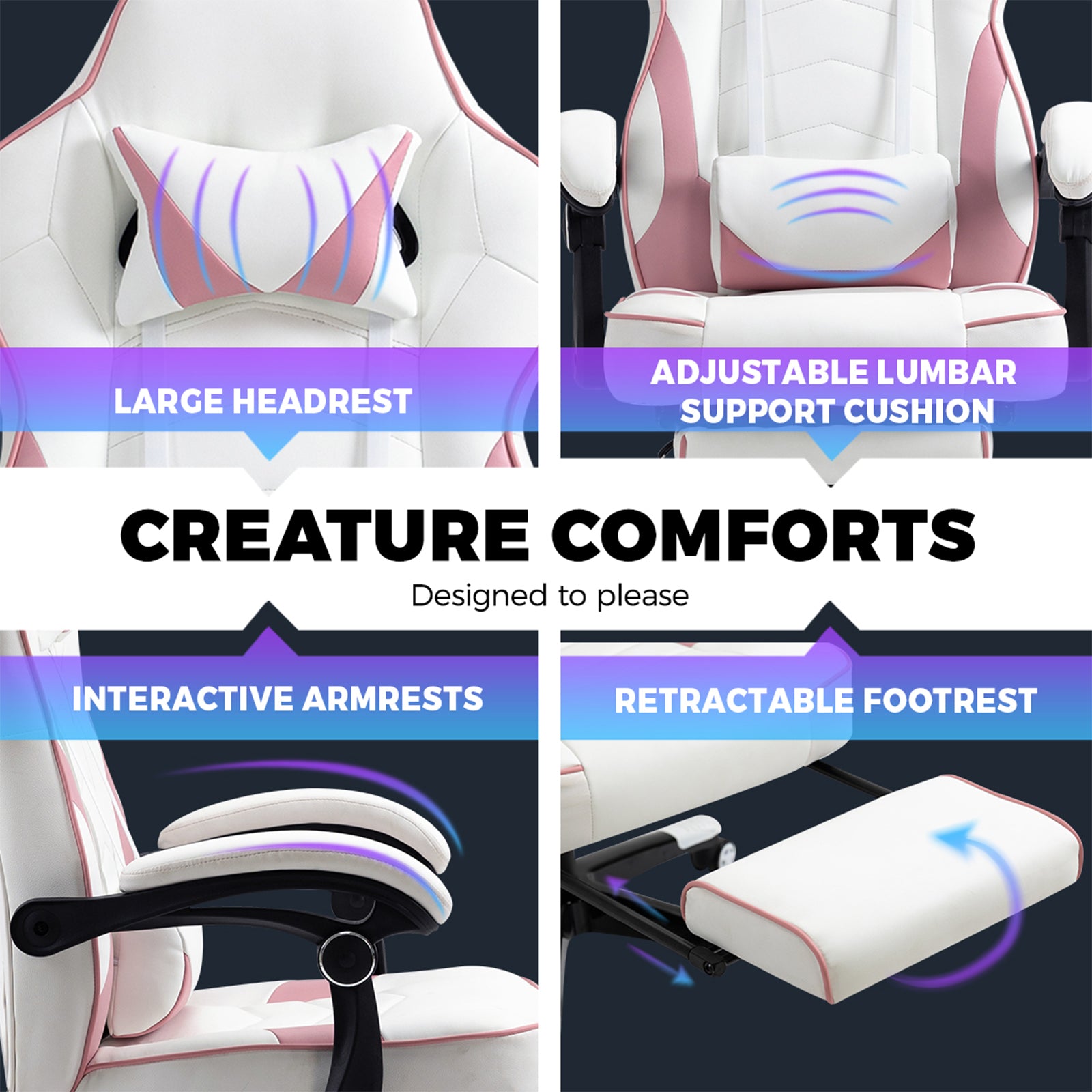 Oikiture Gaming Chair Office Chairs Executive Computer Seat Footrest PU Leather - Sunyee