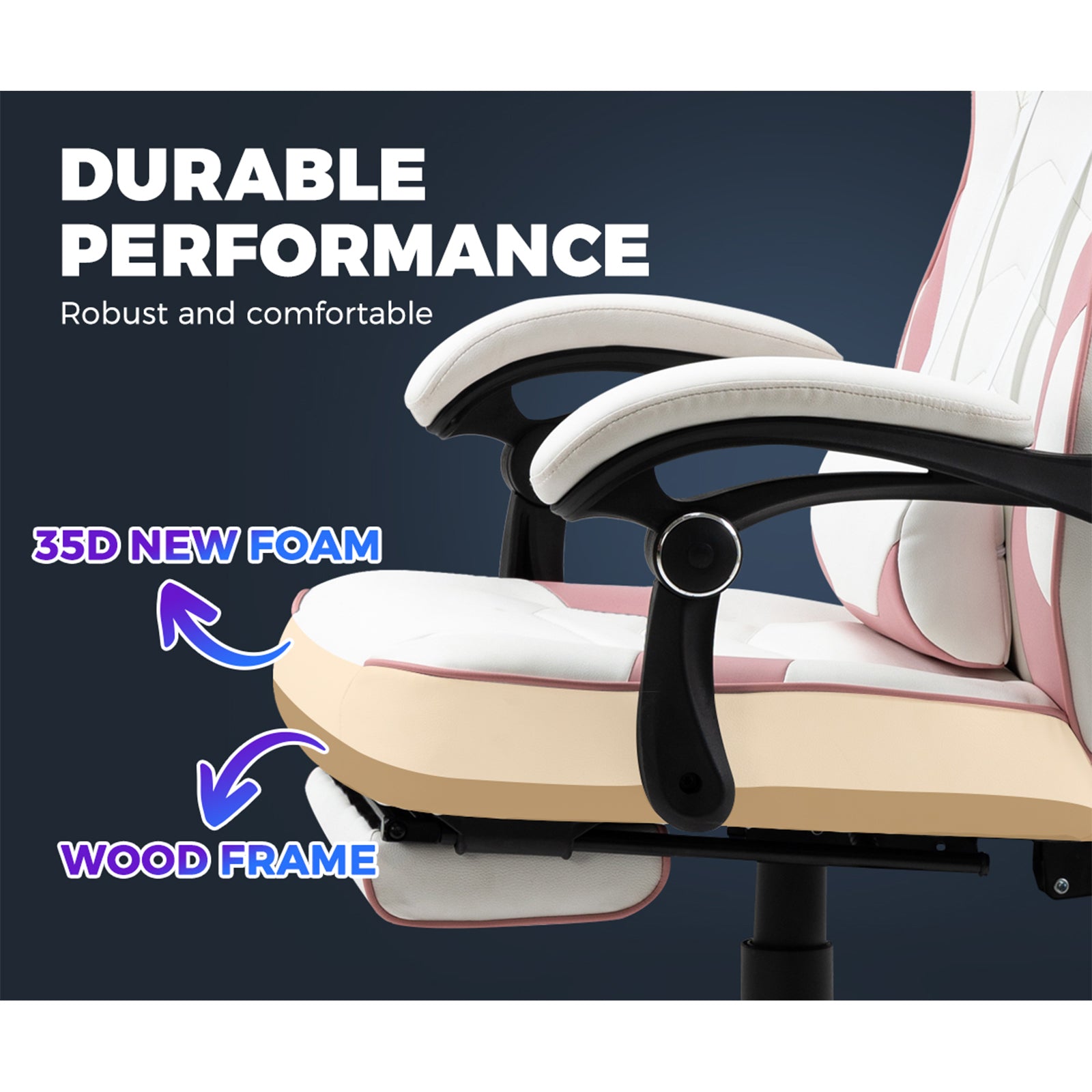 Oikiture Gaming Chair Office Chairs Executive Computer Seat Footrest PU Leather - Sunyee