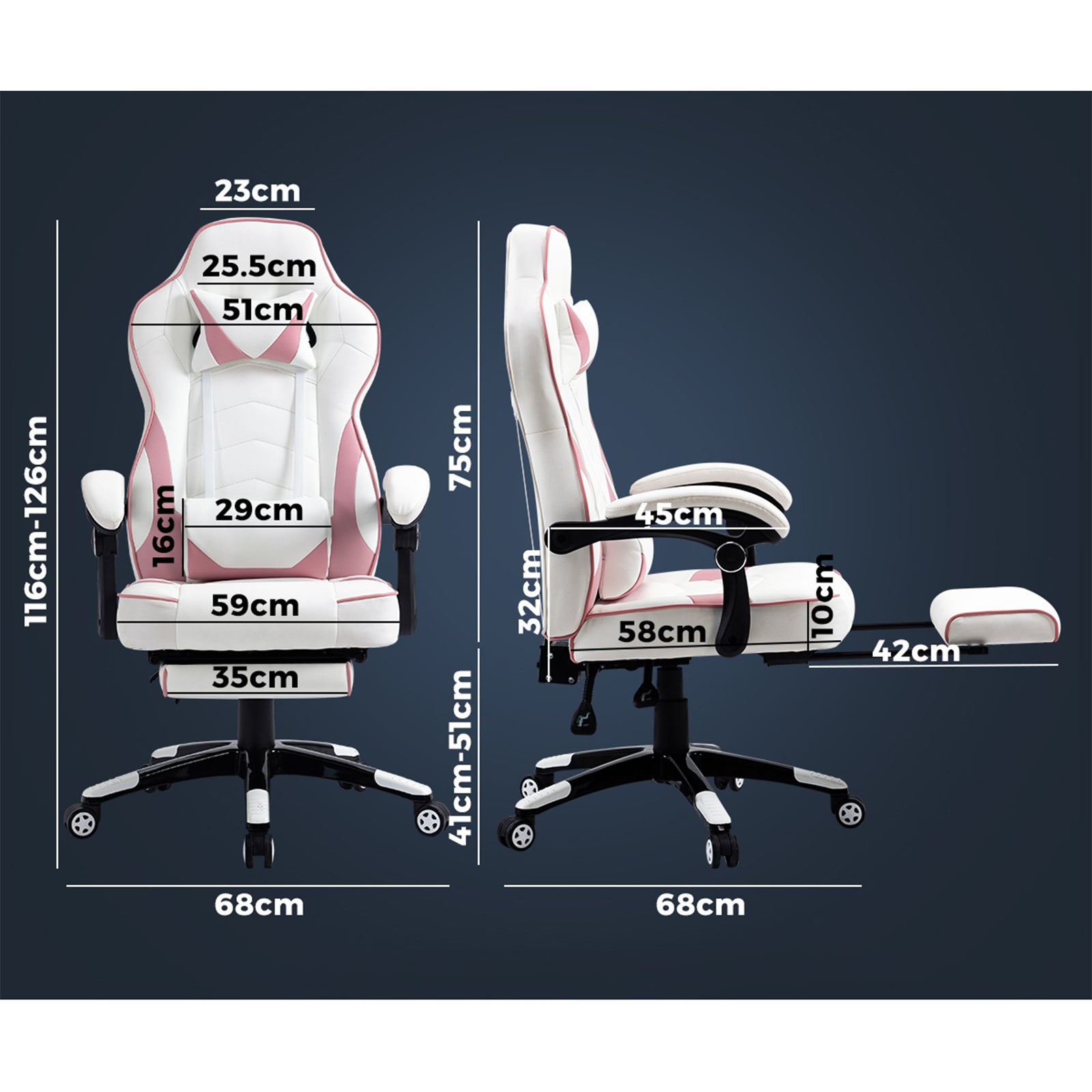 Oikiture Gaming Chair Office Chairs Executive Computer Seat Footrest PU Leather - Sunyee