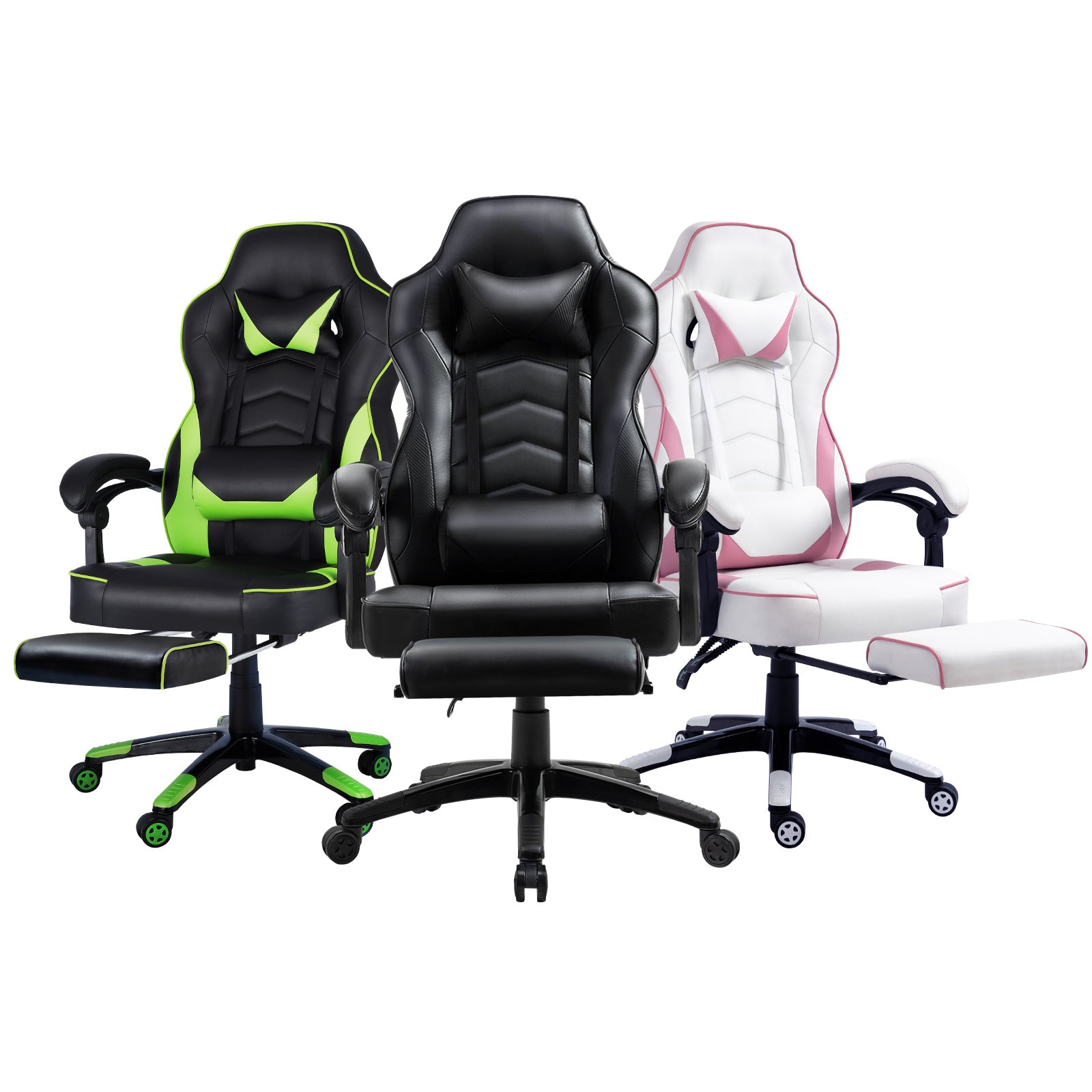 Oikiture Gaming Chair Office Chairs Executive Footrest Computer Seat PU Leather - Sunyee