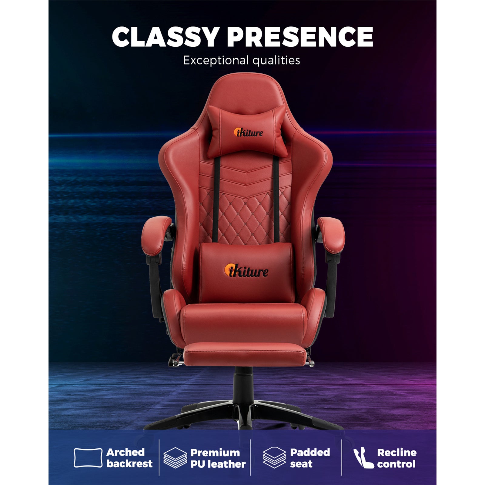 Oikiture Gaming Chair Office Computer Chairs Footrest Executive Seat PU Leather - Sunyee