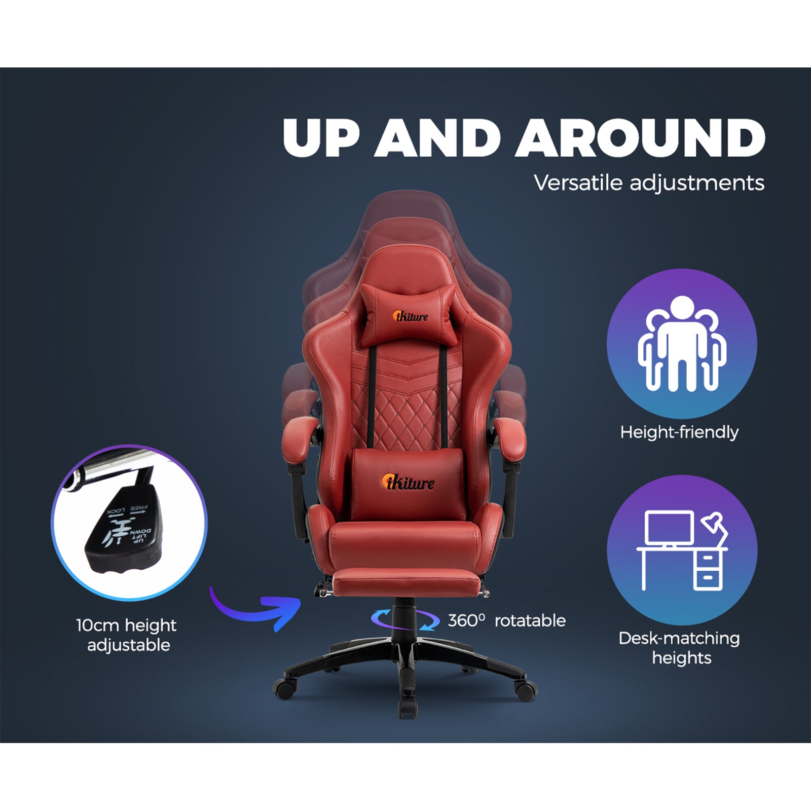 Oikiture Gaming Chair Office Computer Chairs Footrest Executive Seat PU Leather - Sunyee