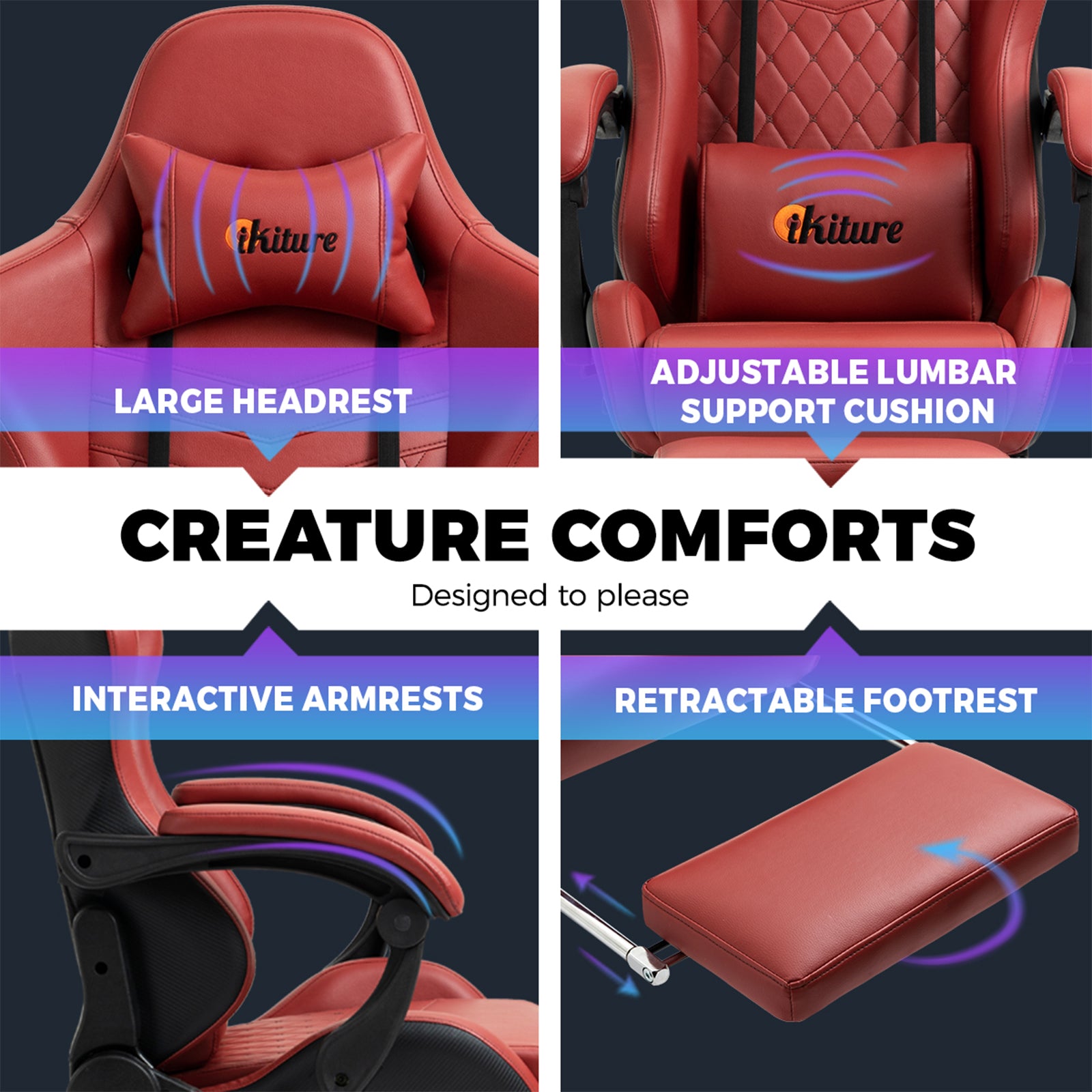 Oikiture Gaming Chair Office Computer Chairs Footrest Executive Seat PU Leather - Sunyee