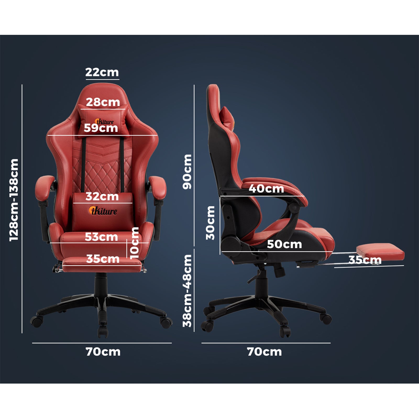 Oikiture Gaming Chair Office Computer Chairs Footrest Executive Seat PU Leather - Sunyee