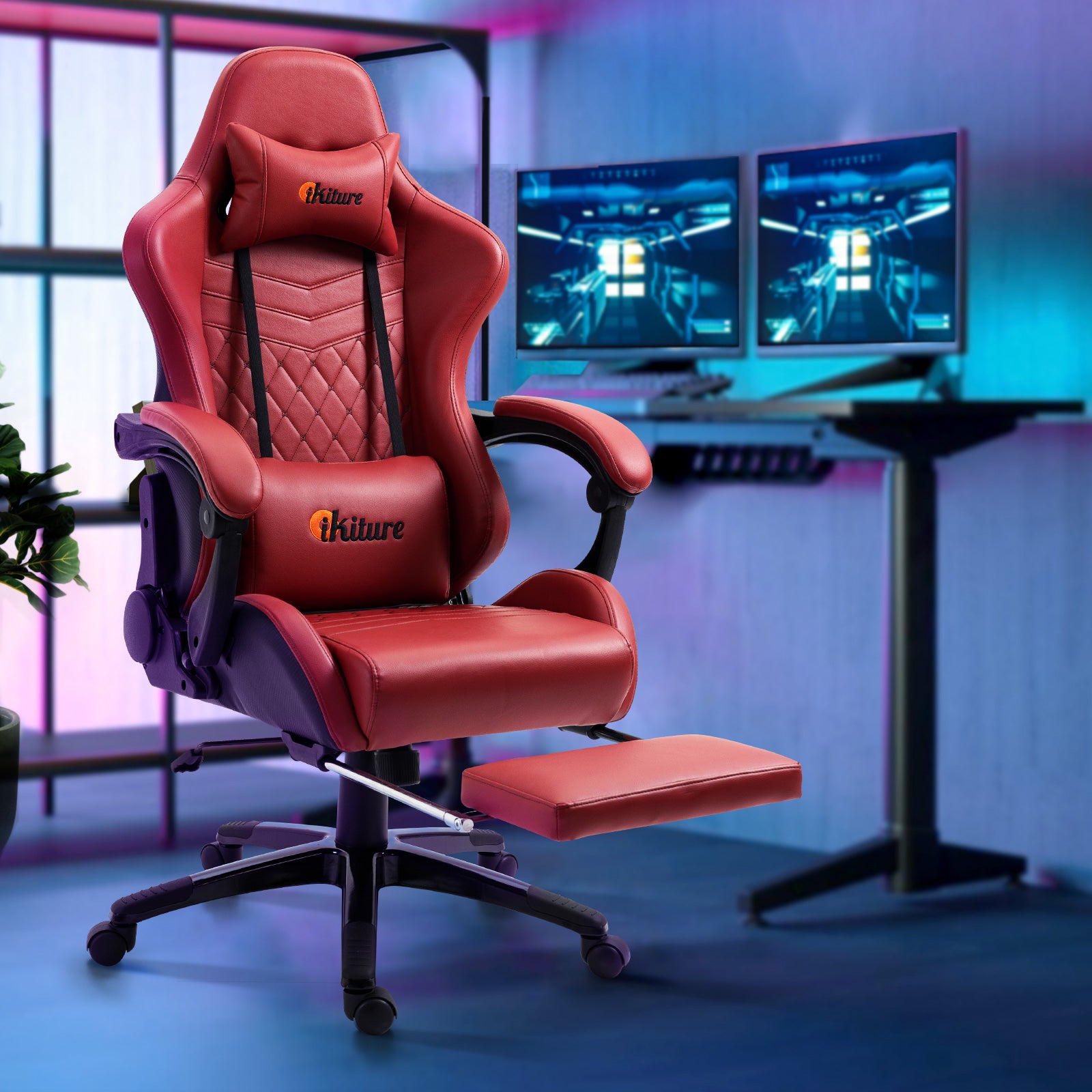 Oikiture Gaming Chair Office Computer Chairs Footrest Executive Seat PU Leather - Sunyee