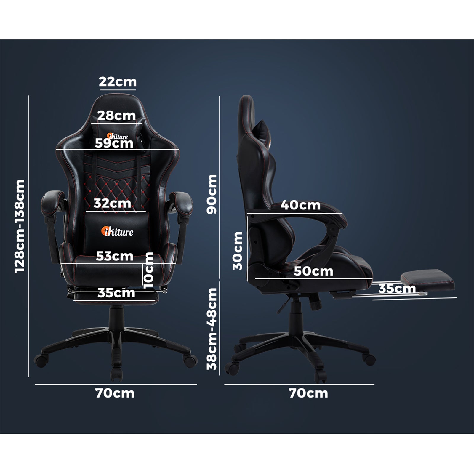 Oikiture Gaming Chair Office Executive Chairs Footrest Computer Seat PU Leather - Sunyee