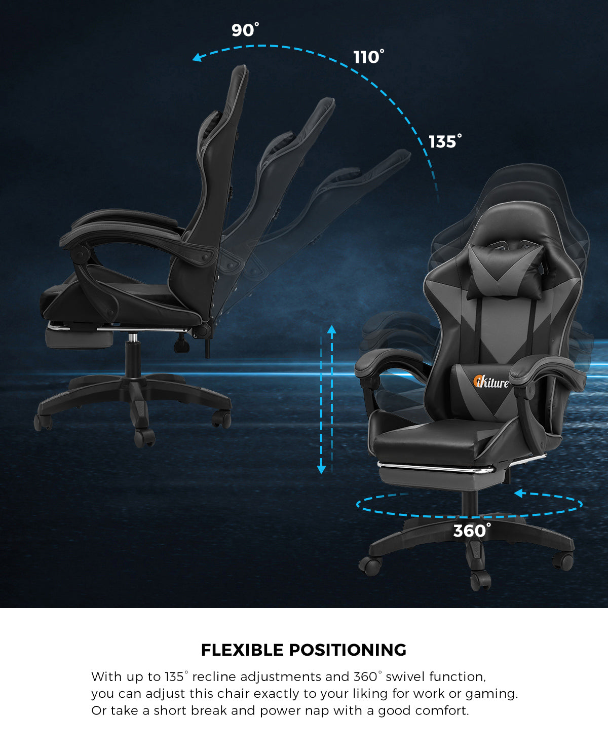 Oikiture Gaming Chair Massage Racing Recliner Office PU Leather with Footrest - Sunyee
