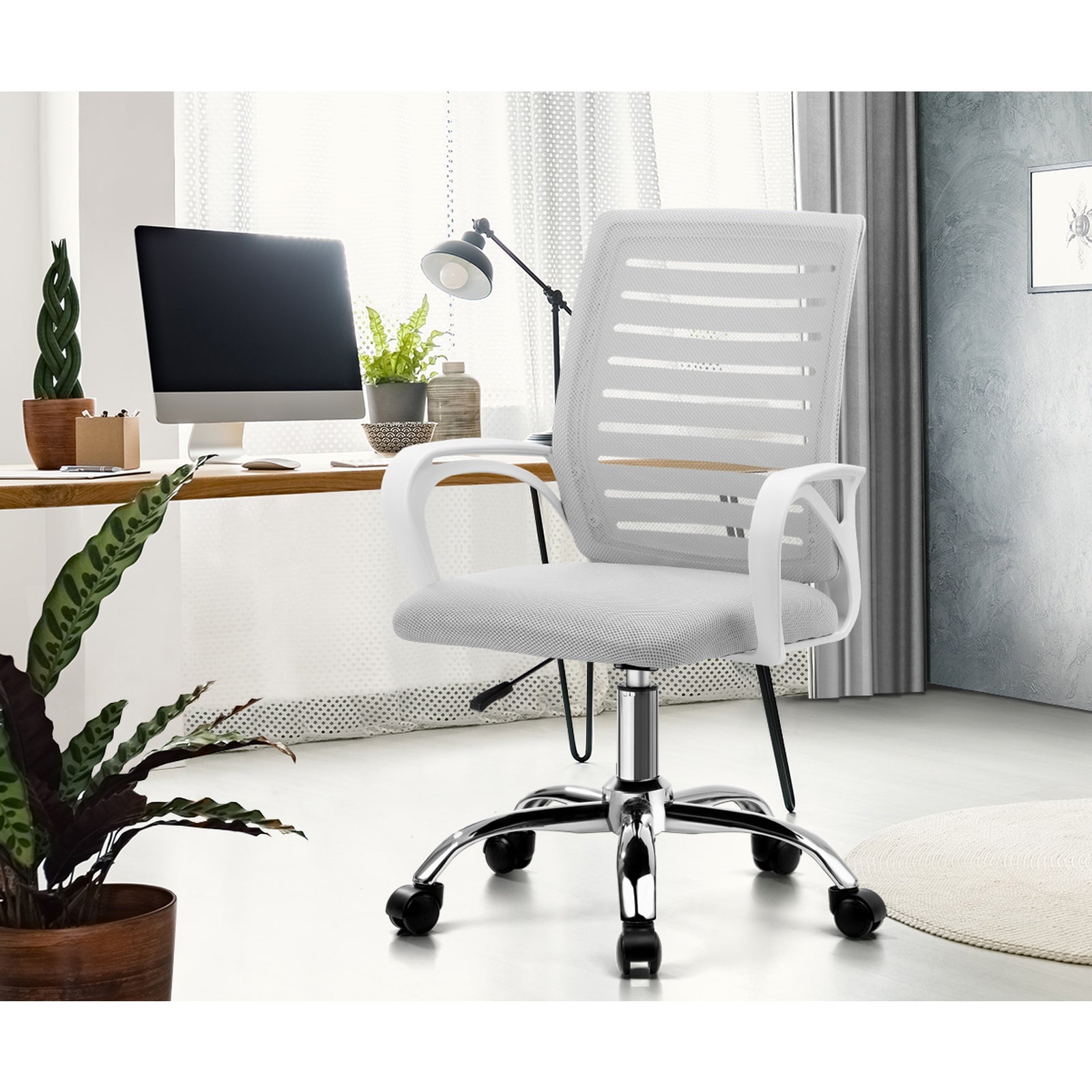 Oikiture Mesh Office Chair Executive Computer Seat Gaming Racing Work White - Sunyee
