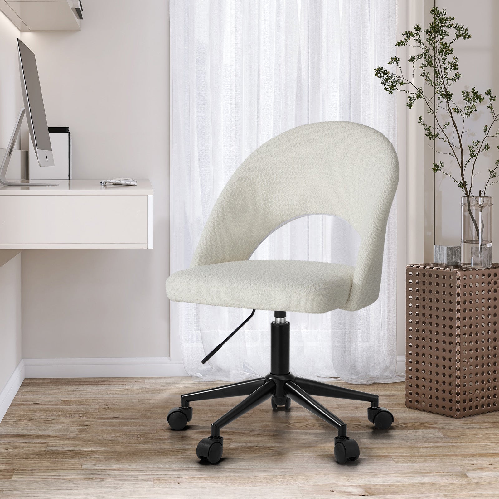 Oikiture High Back Hollow Armless Home Office Chair Boucle White&Black - Sunyee