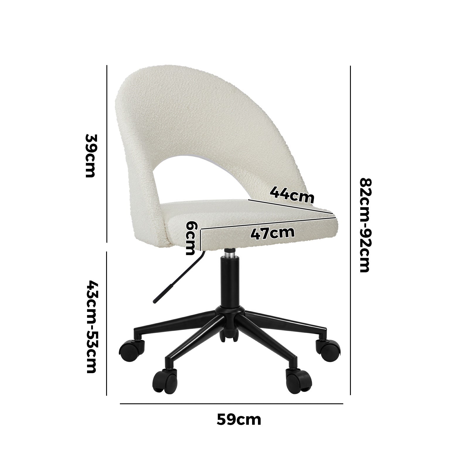 Oikiture High Back Hollow Armless Home Office Chair Boucle White&Black - Sunyee