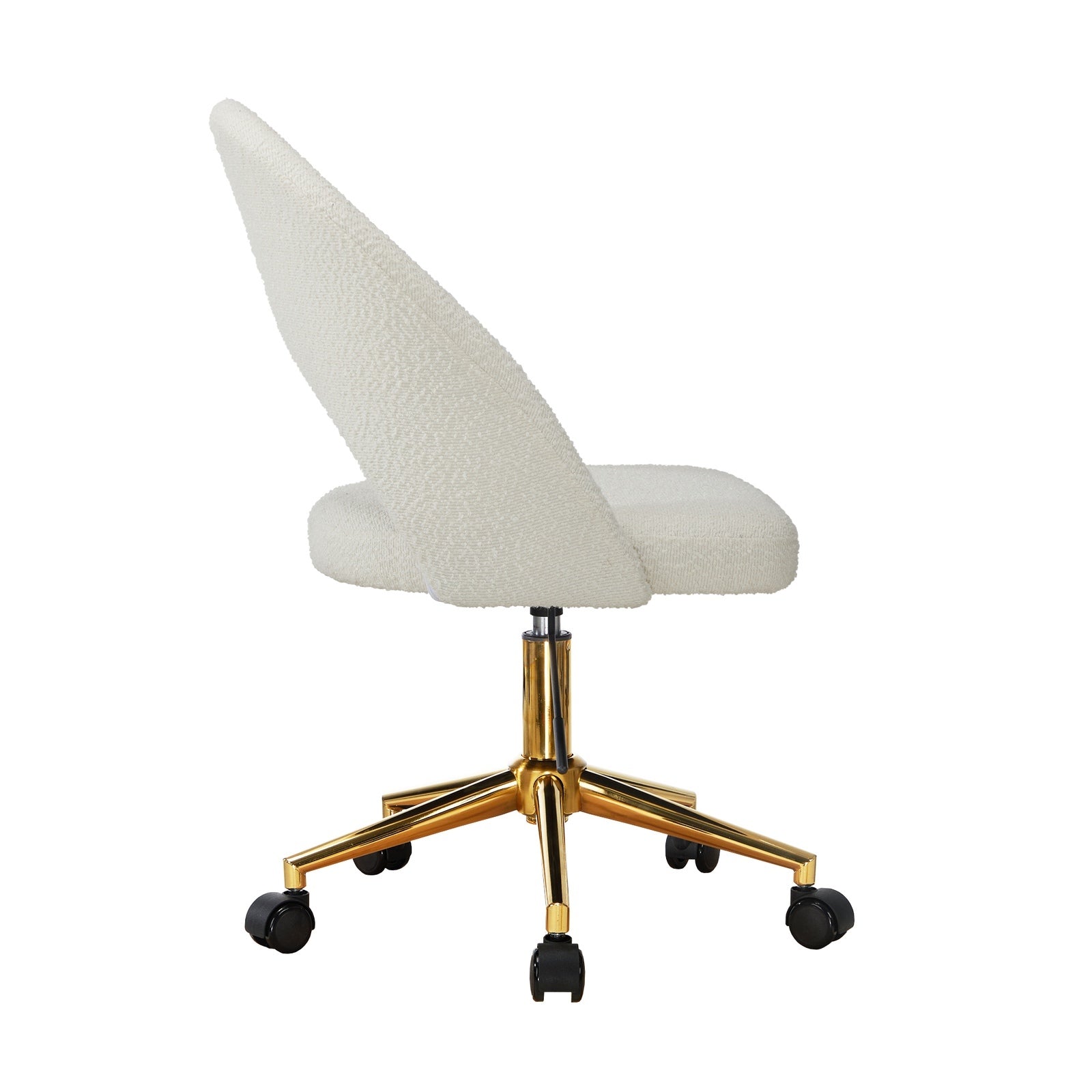 Oikiture High Back Hollow Armless Home Office Chair Boucle White&Gold - Sunyee