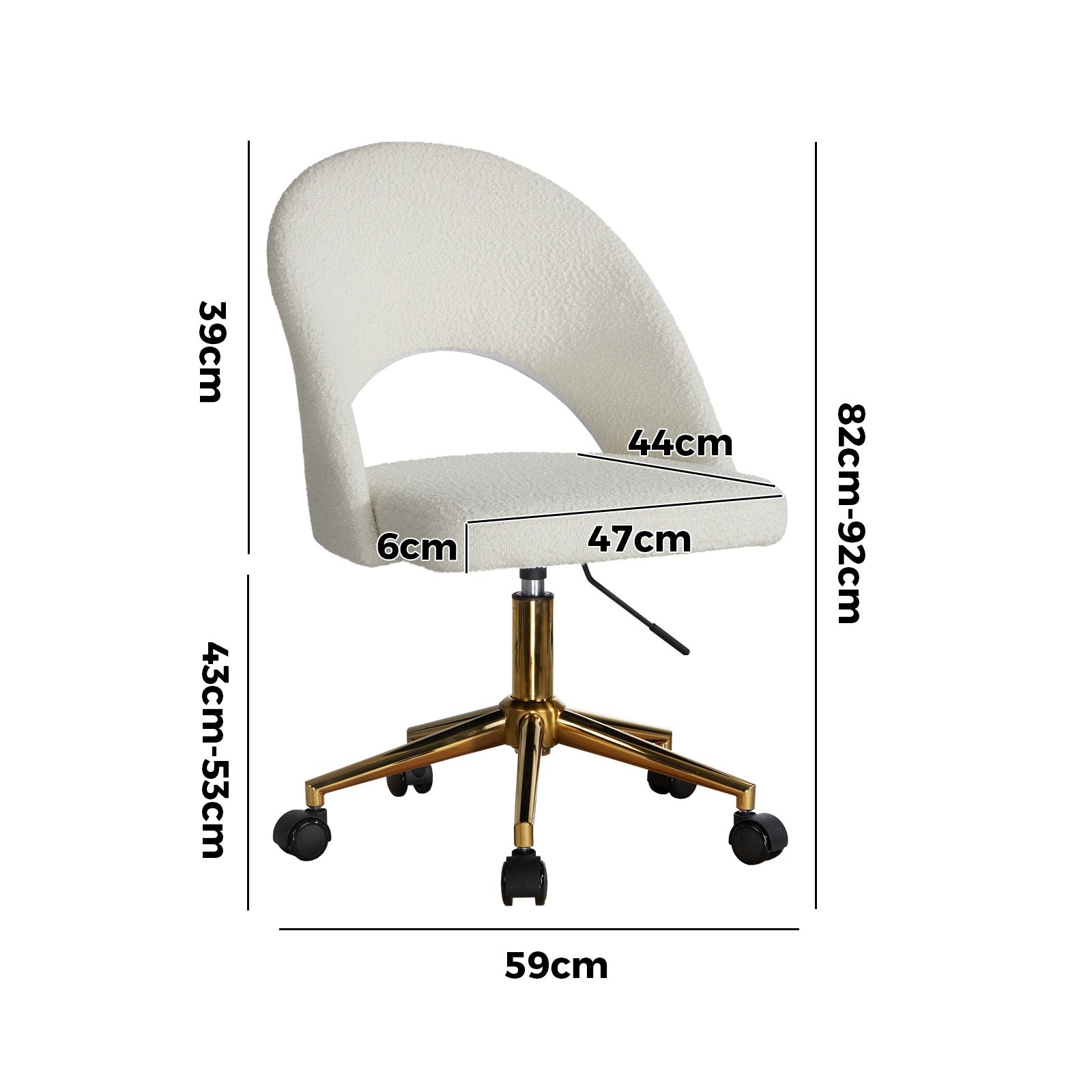 Oikiture High Back Hollow Armless Home Office Chair Boucle White&Gold - Sunyee