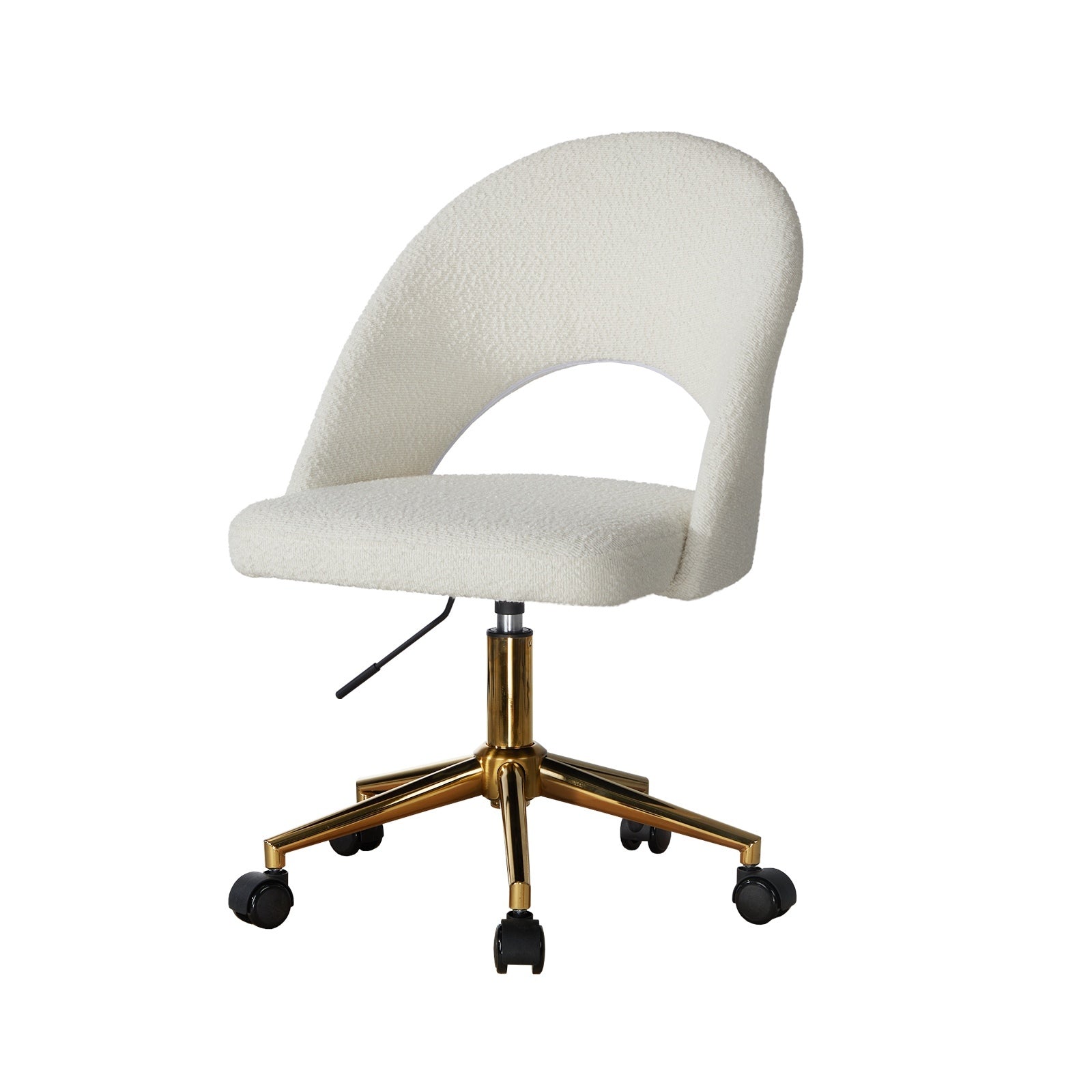 Oikiture High Back Hollow Armless Home Office Chair Boucle White&Gold - Sunyee