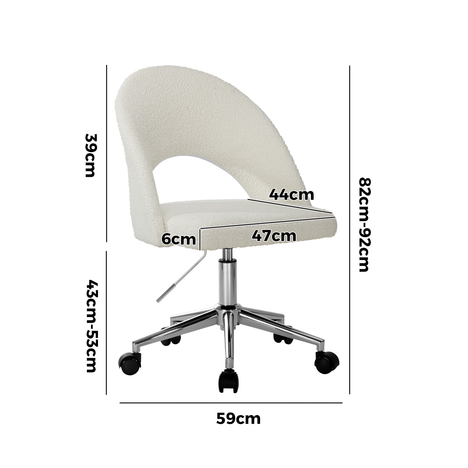 Oikiture High Back Hollow Armless Home Office Chair Boucle White&Silver - Sunyee
