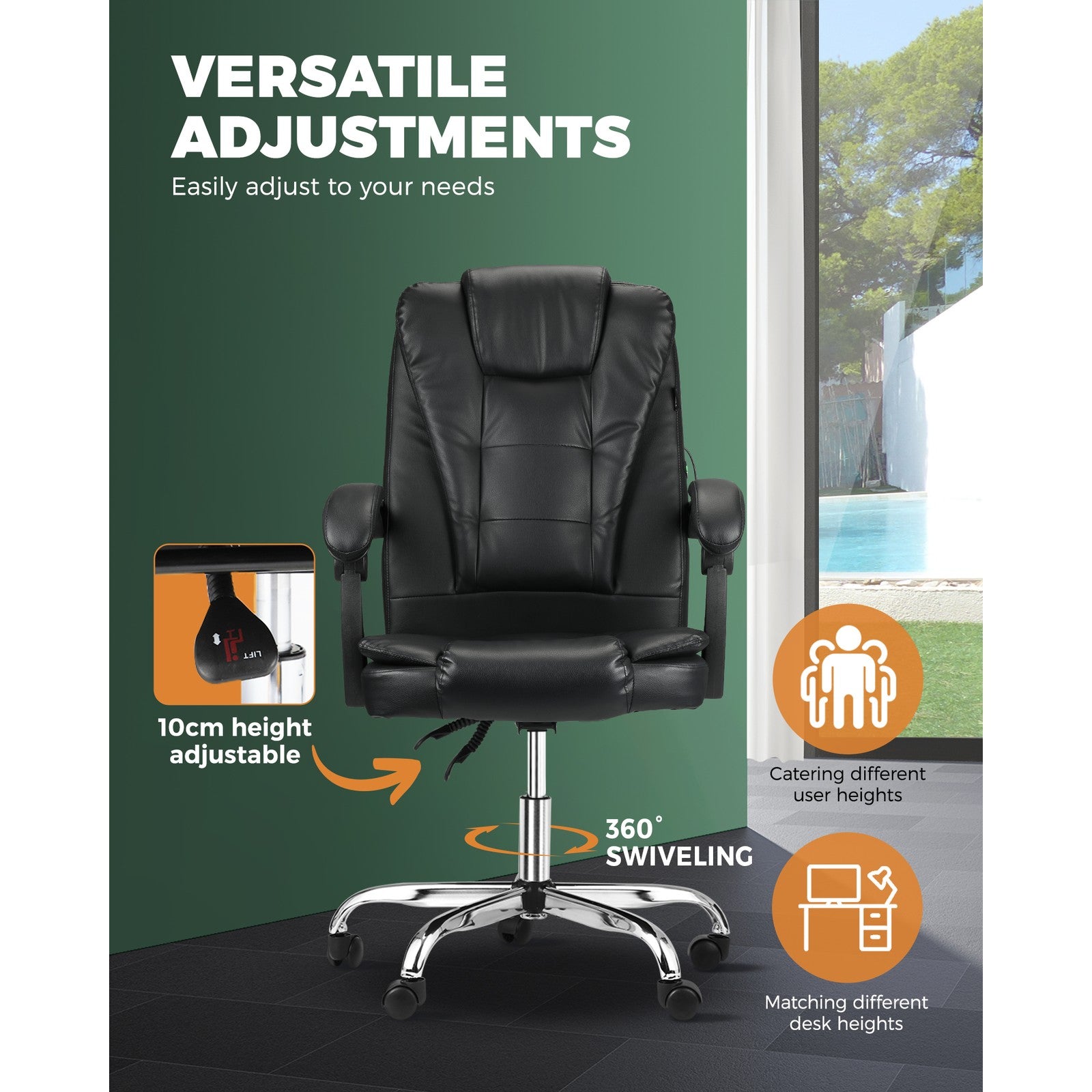 Oikiture Massage Office Chair Executive Gaming Racing Chairs Recliner Seat PU - Sunyee