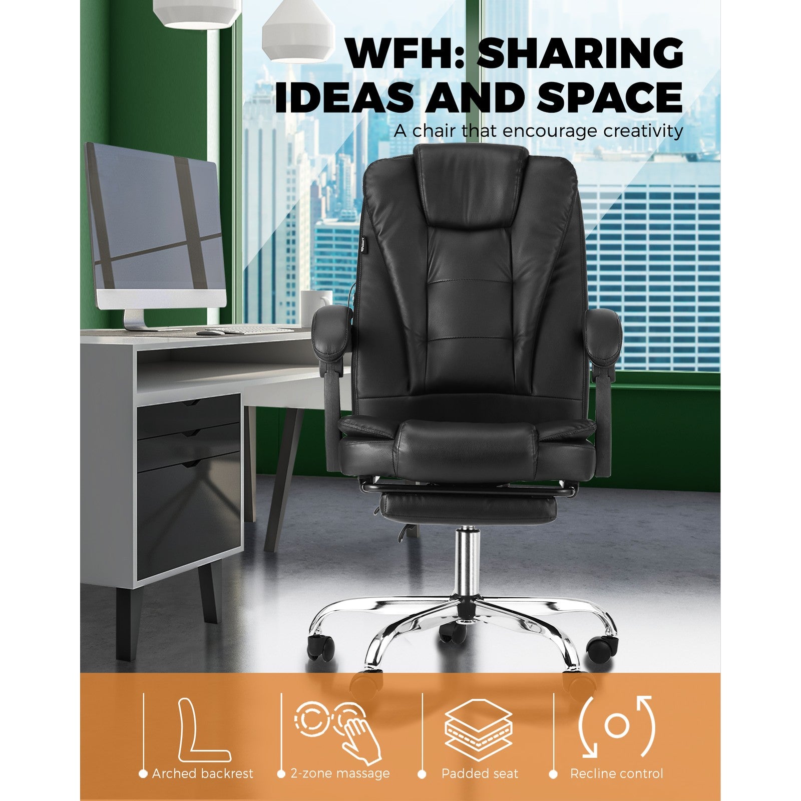 Oikiture Massage Office Chair Executive Gaming Racing Recliner Seat w/ Footrest - Sunyee