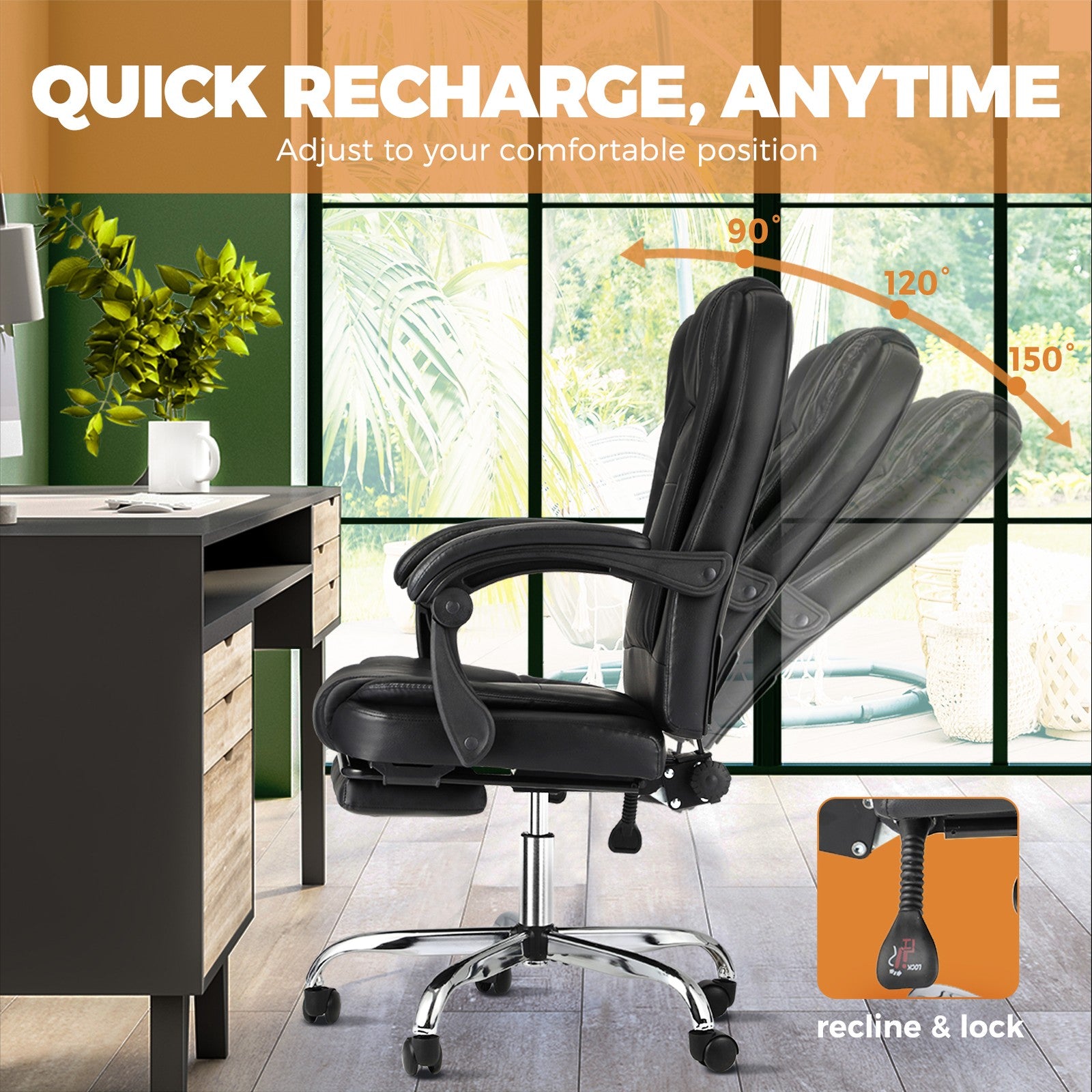 Oikiture Massage Office Chair Executive Gaming Racing Recliner Seat w/ Footrest - Sunyee