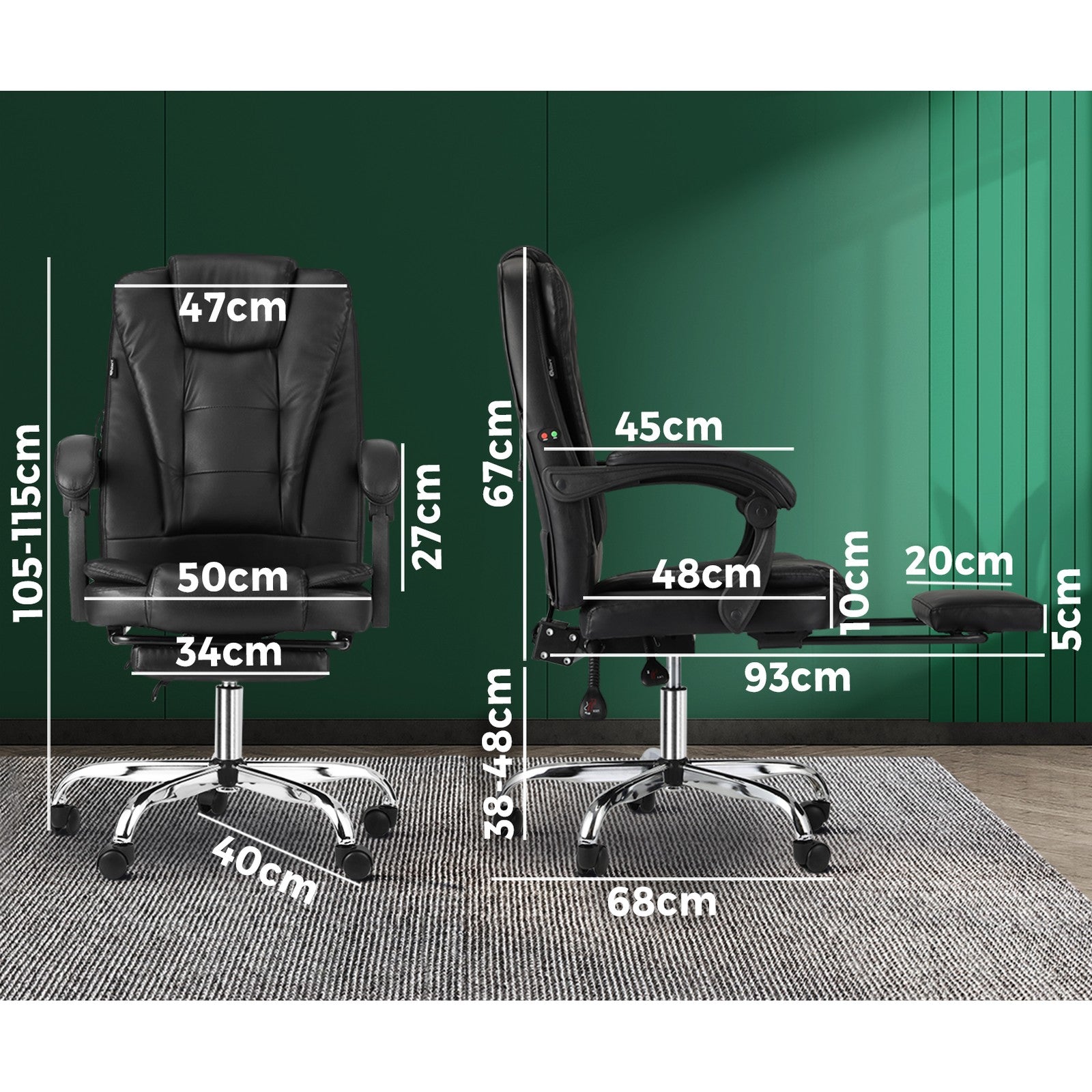 Oikiture Massage Office Chair Executive Gaming Racing Recliner Seat w/ Footrest - Sunyee