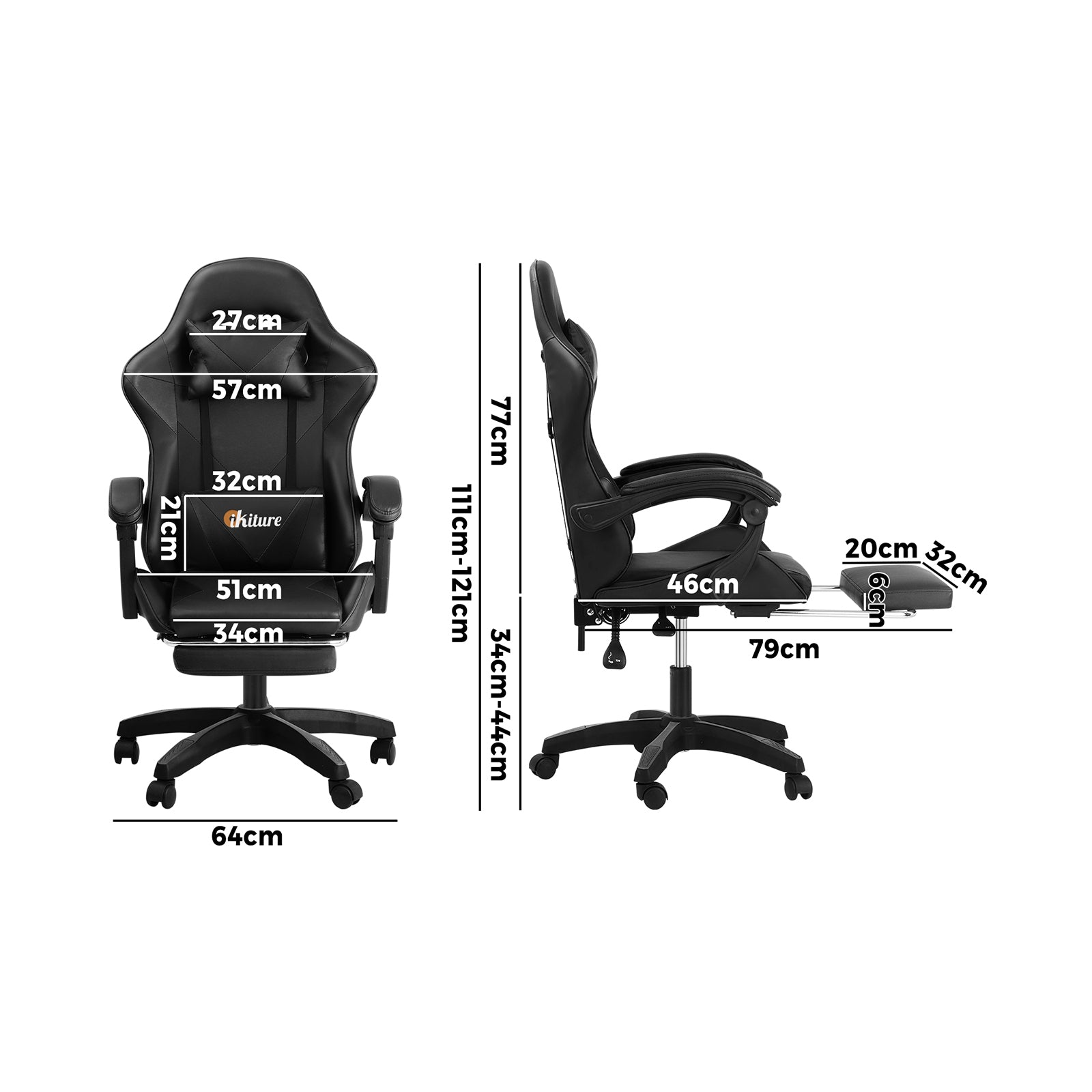 Oikiture Gaming Chair Massage Racing Recliner Office PU Leather with Footrest - Sunyee