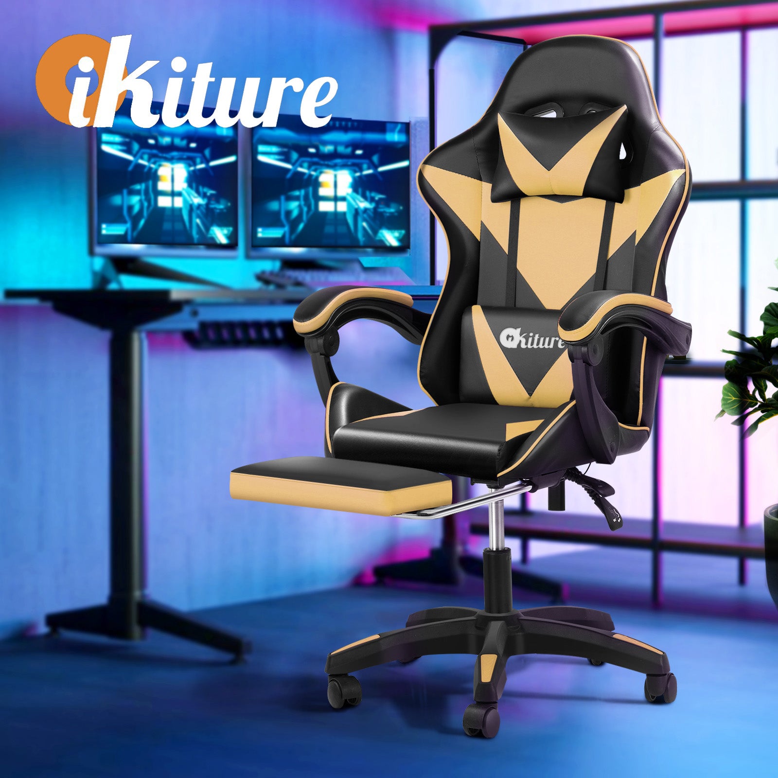 Oikiture Gaming Office Chair Massage Racing Recliner Computer Work Armrest Seat - Sunyee
