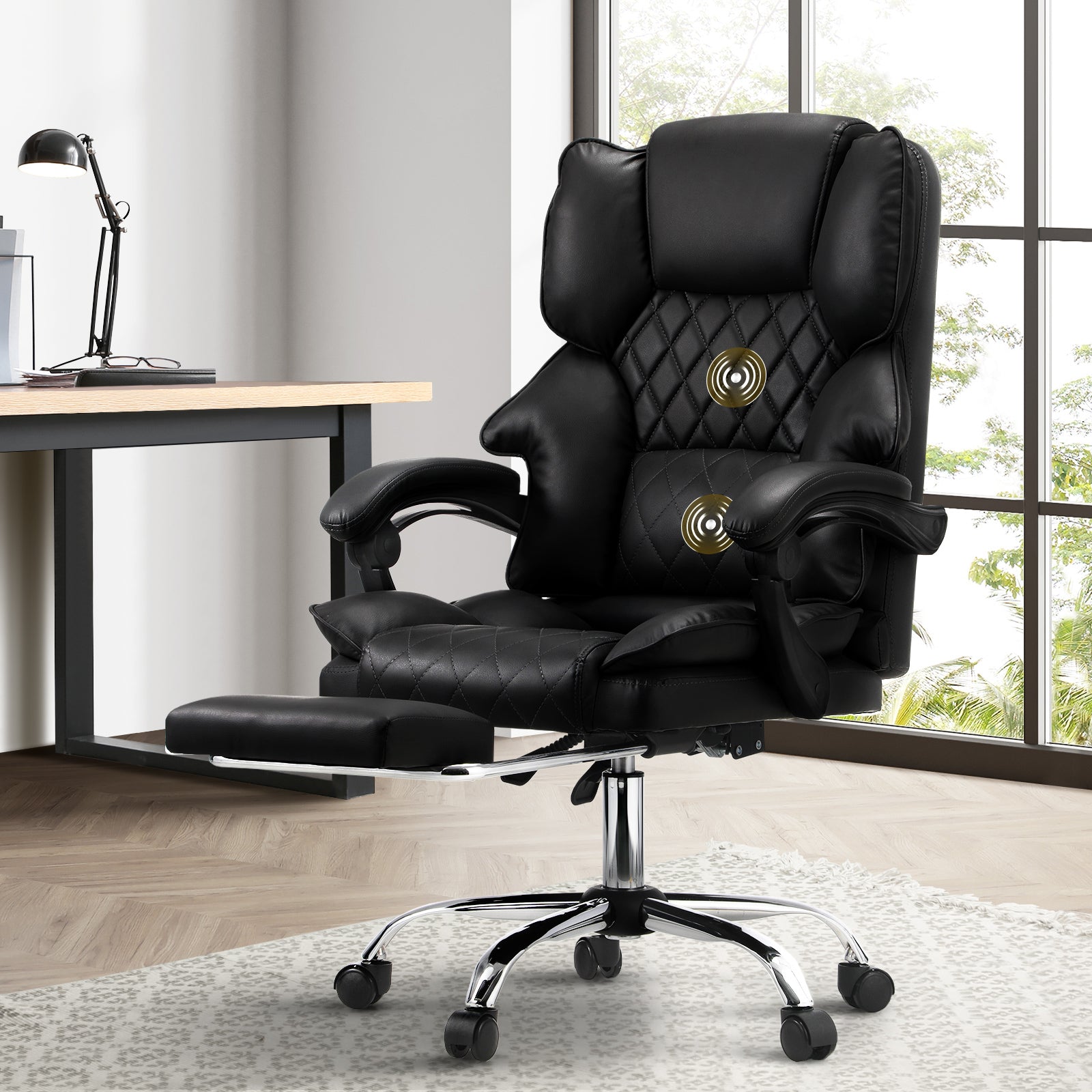 Oikiture Massage Office Chair Recliner Racing Chairs PU Footrest