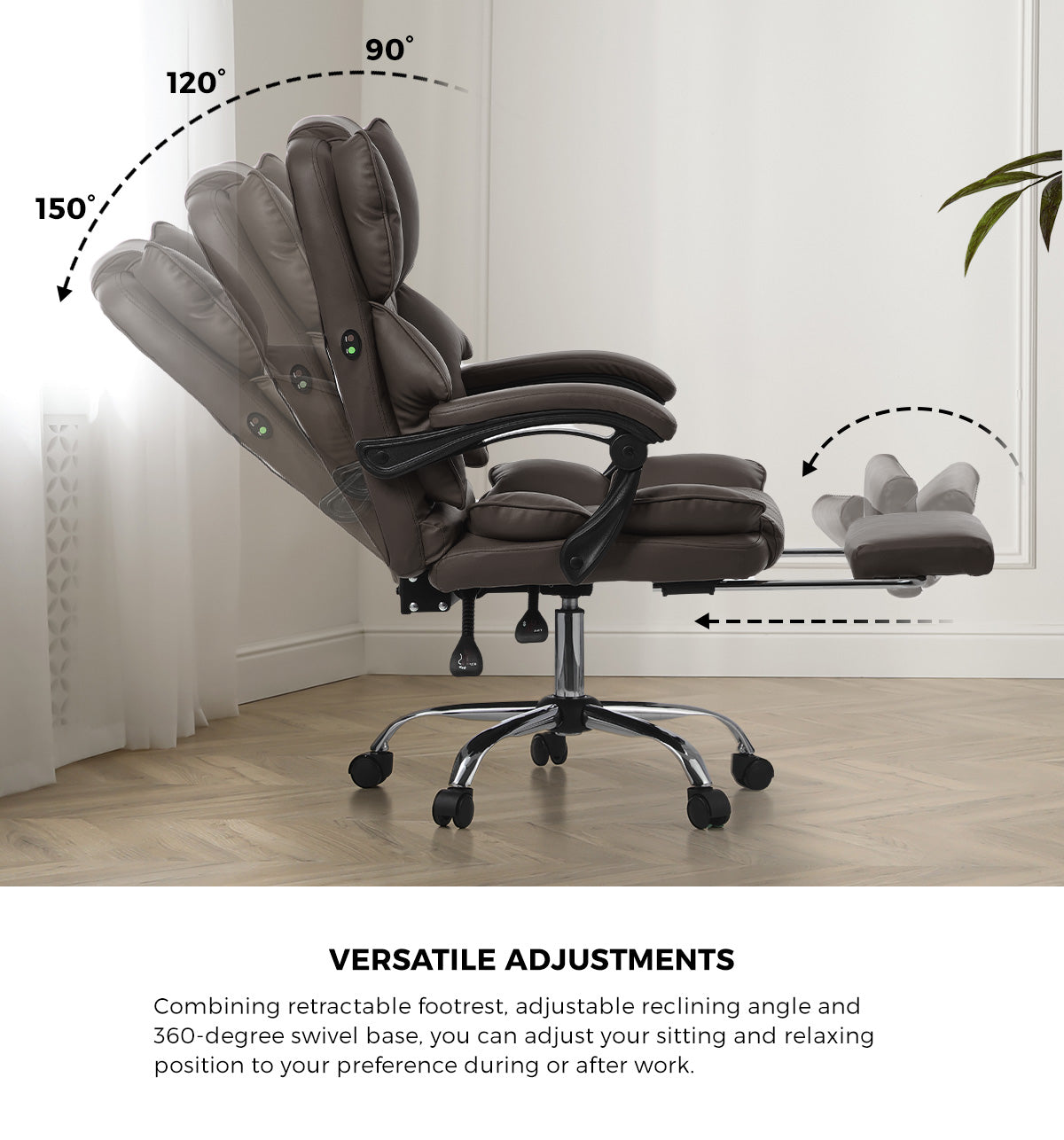 Oikiture Massage Office Chair Recliner Racing Computer Chairs PU Chocolate