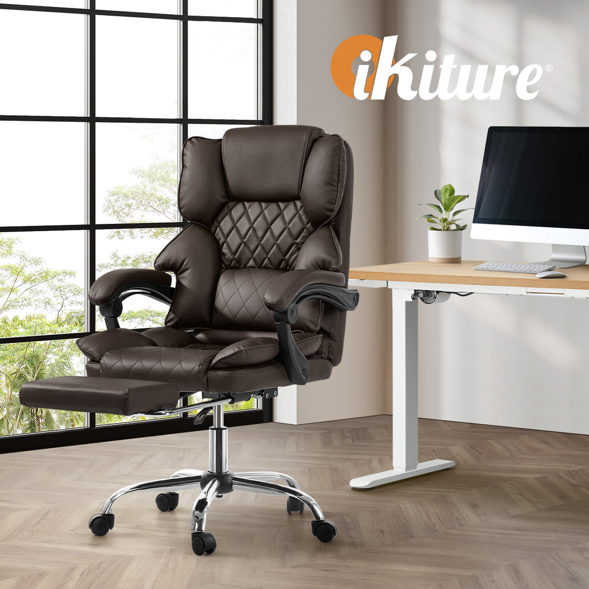 Oikiture Massage Office Chair Recliner Racing Computer Chairs PU Chocolate