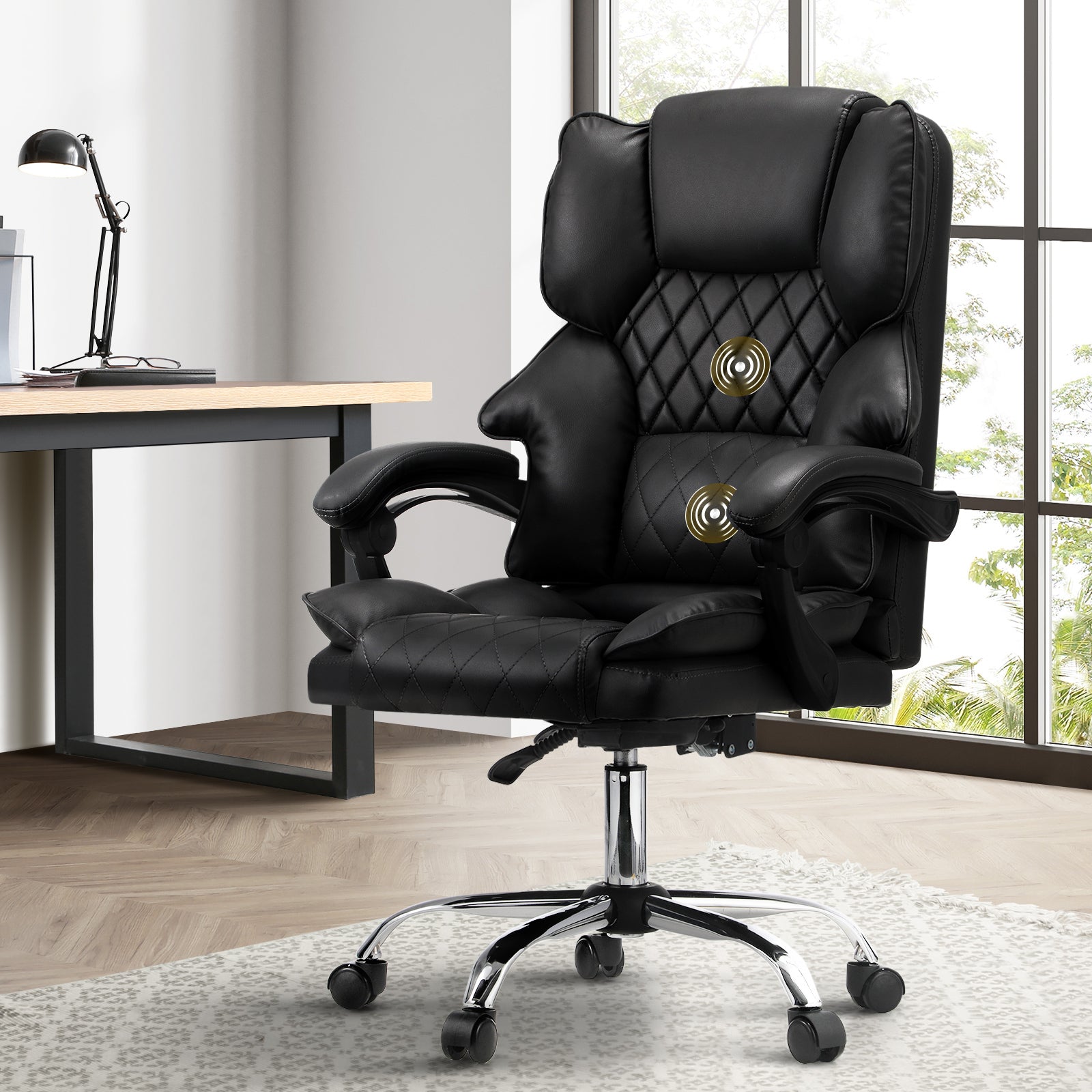 Oikiture Massgae Office Chair Computer Racer PU Leather Seat Recliner Black - Sunyee