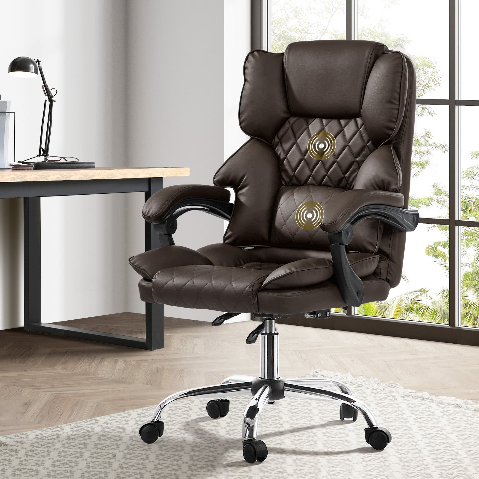 Oikiture Massage Office Chair Computer Racer PU Leather Seat Recliner