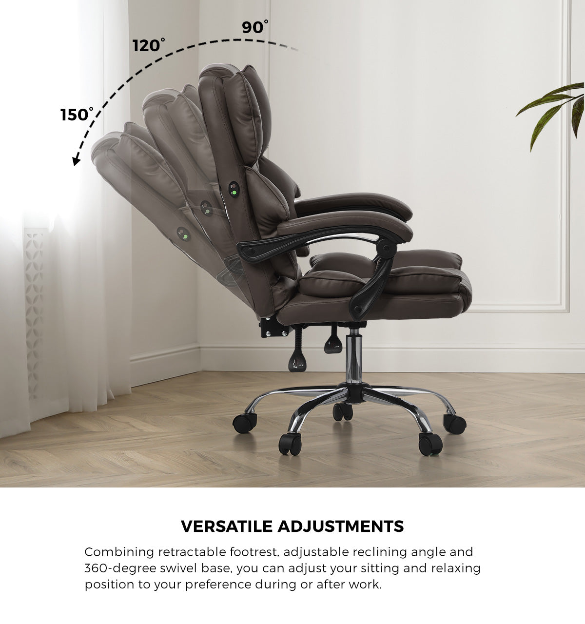 Oikiture Massage Office Chair Computer Racer PU Leather Seat Recliner Chocolate