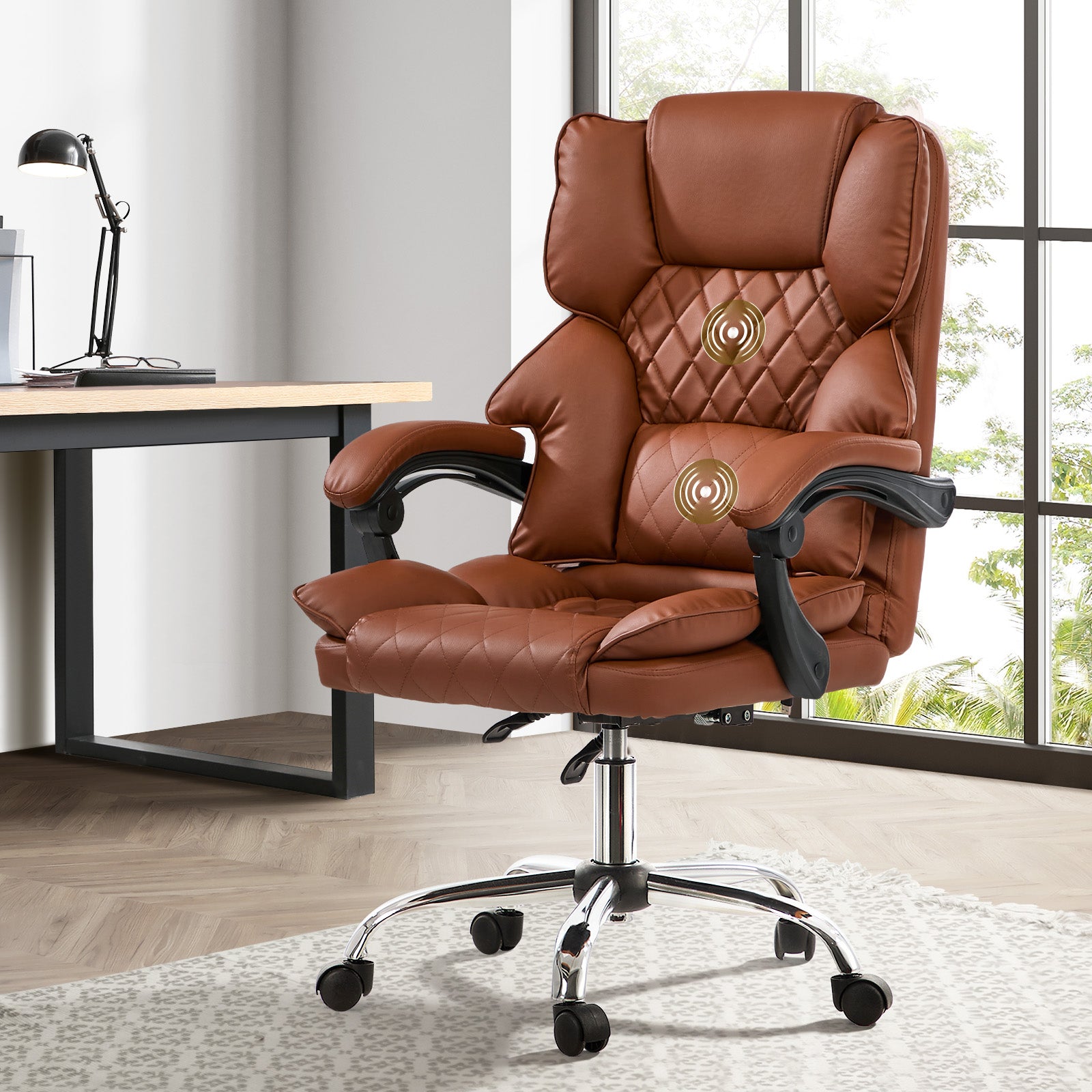 Oikiture Massage Office Chair Recliner Racing Computer Chairs PU Dark Brown