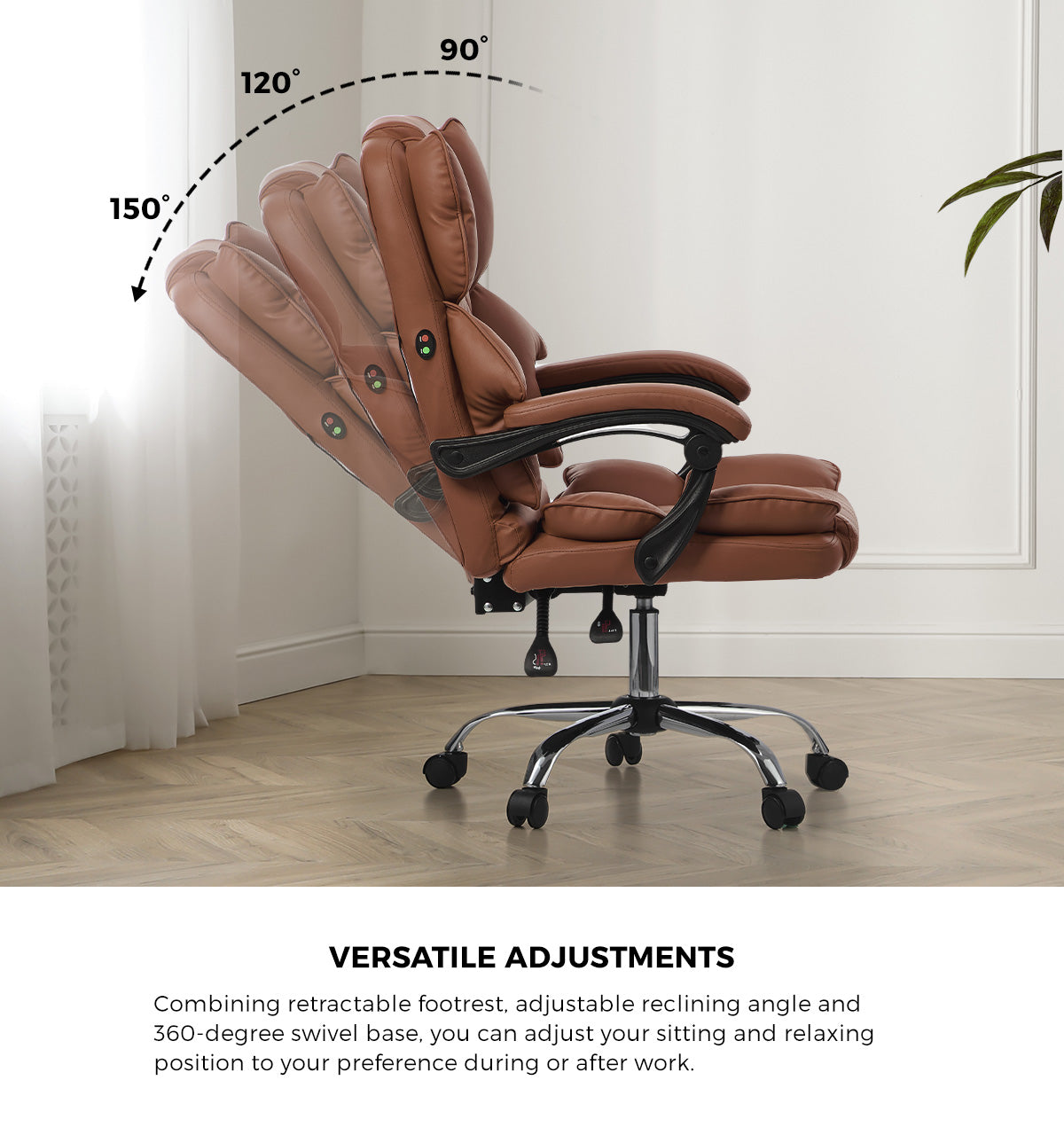Oikiture Massage Office Chair Recliner Racing Computer Chairs PU Dark Brown
