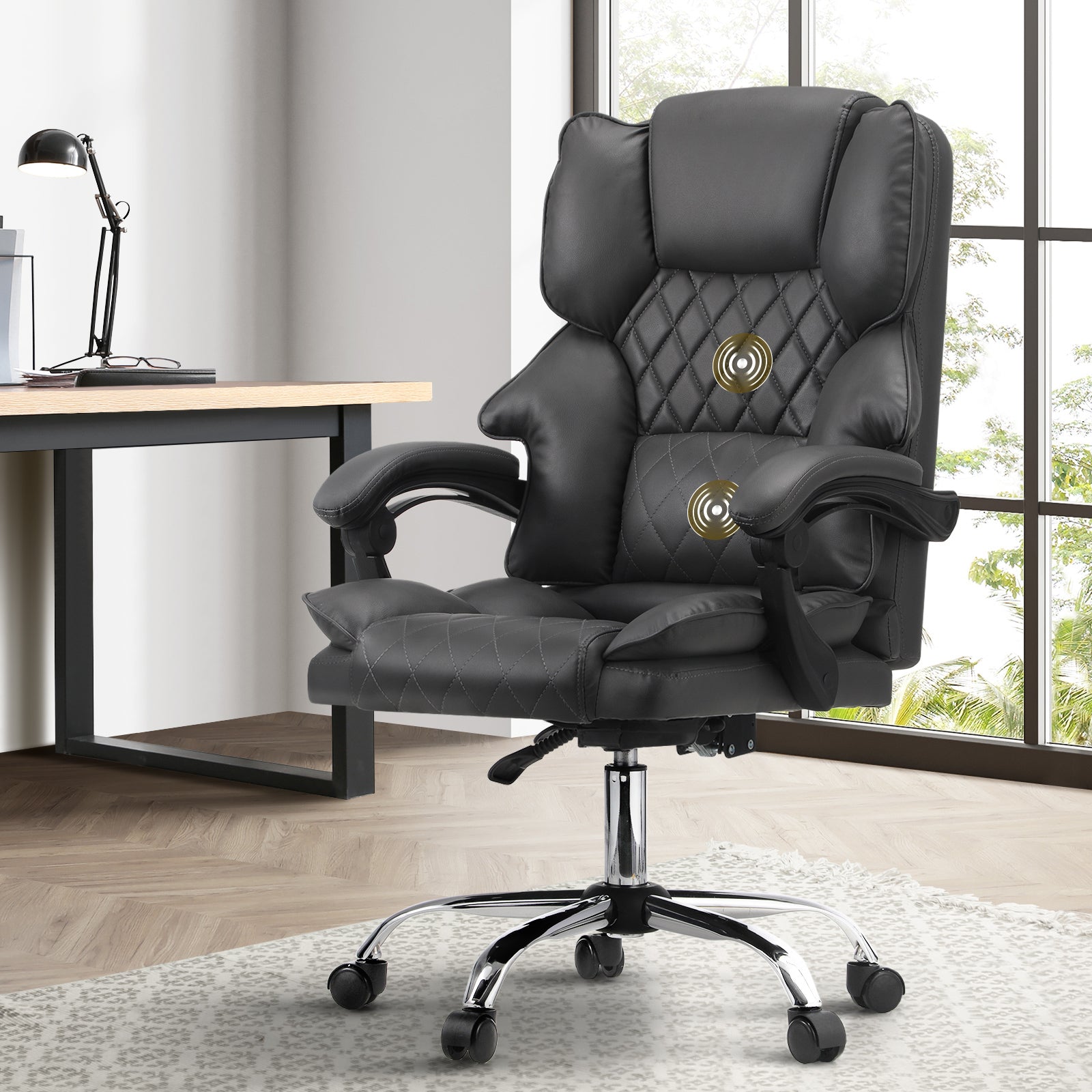 Oikiture Massgae Office Chair Computer Racer PU Leather Seat Recliner Grey - Sunyee