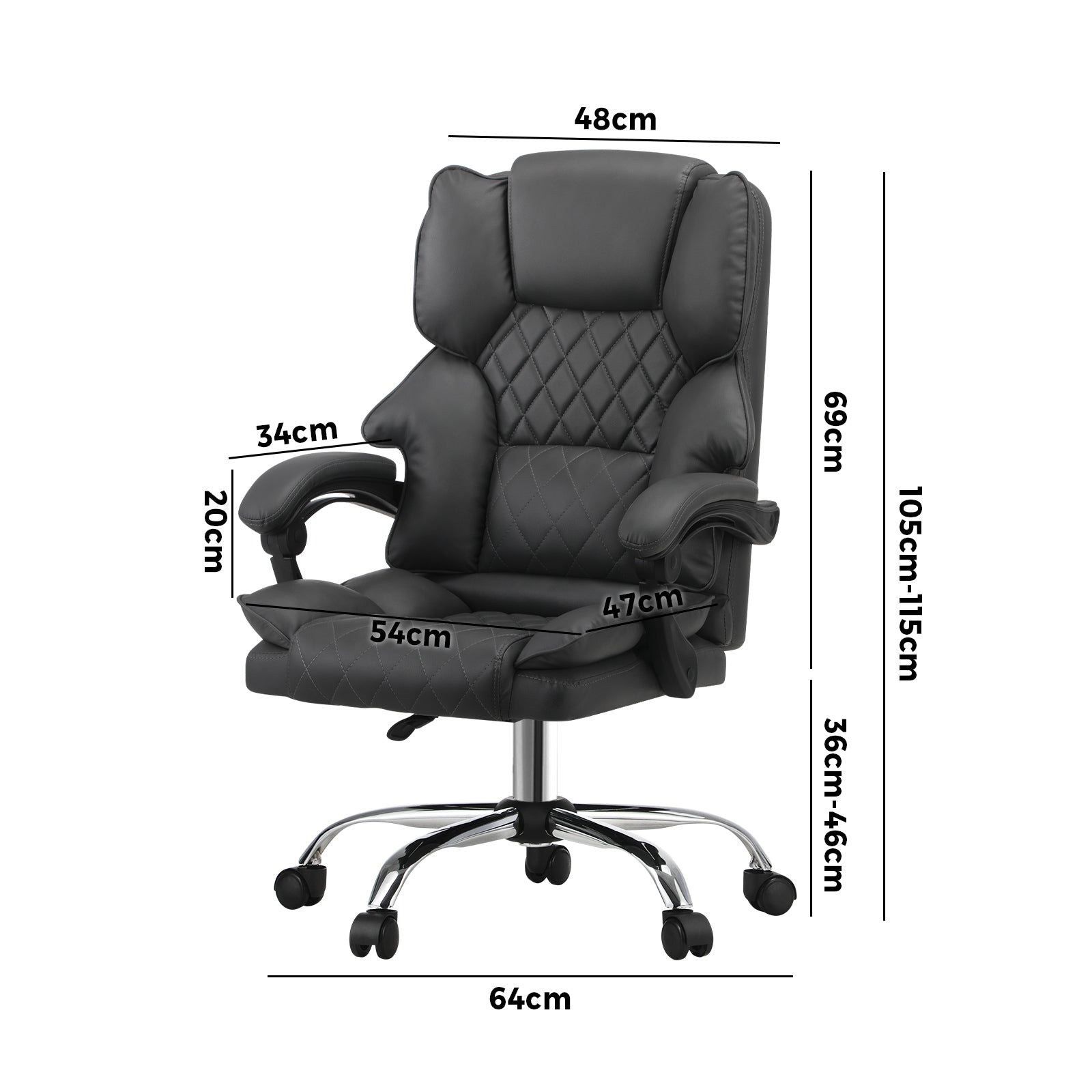 Oikiture Massgae Office Chair Computer Racer PU Leather Seat Recliner Grey - Sunyee