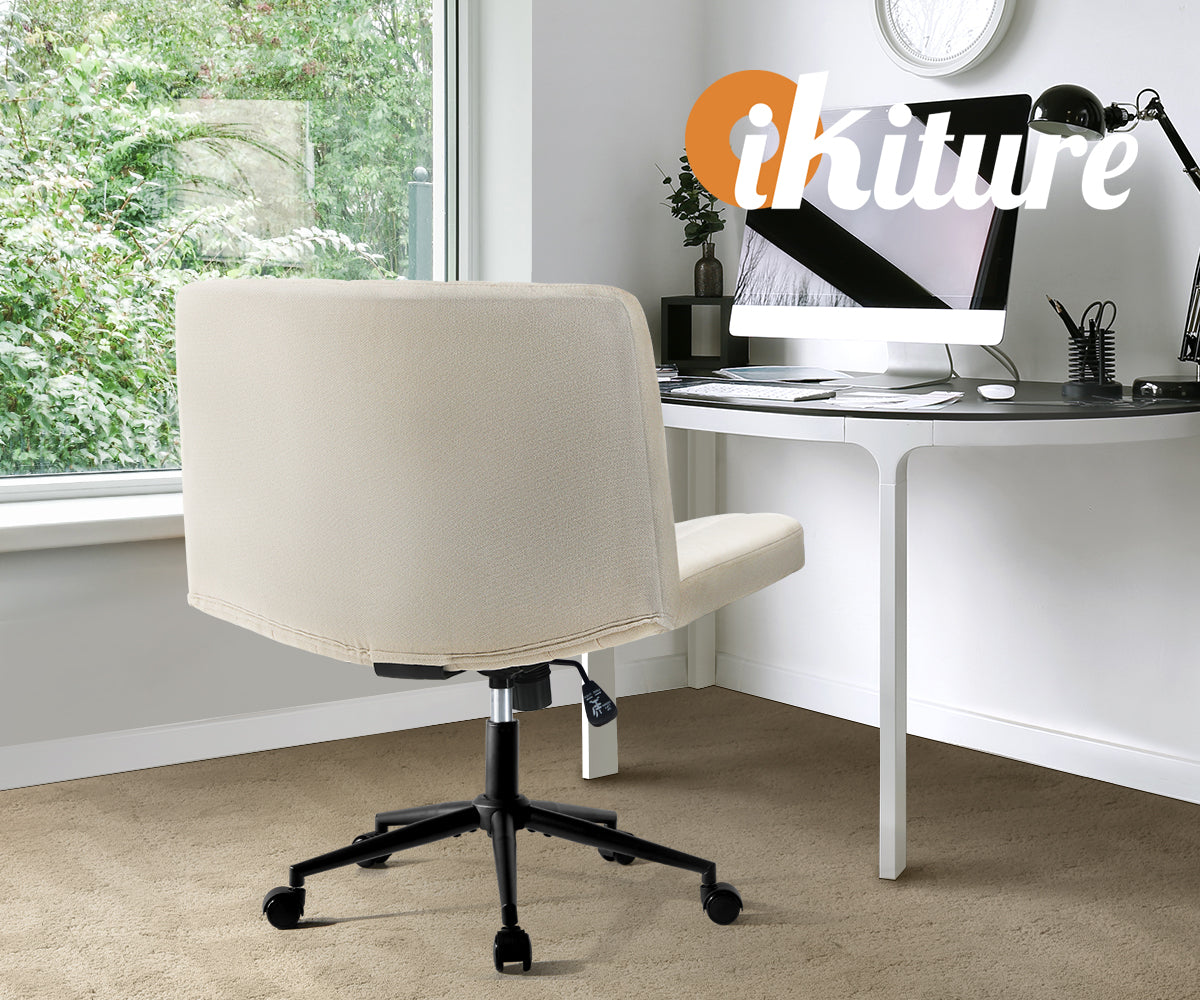 Oikiture Mid Back Armless Office Desk Chair Wide Seat with Wheels Linen Beige - Sunyee