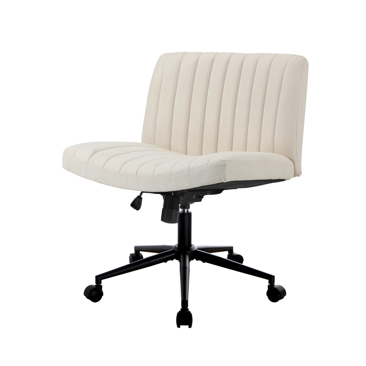 Oikiture Mid Back Armless Office Desk Chair Wide Seat with Wheels Linen Beige - Sunyee