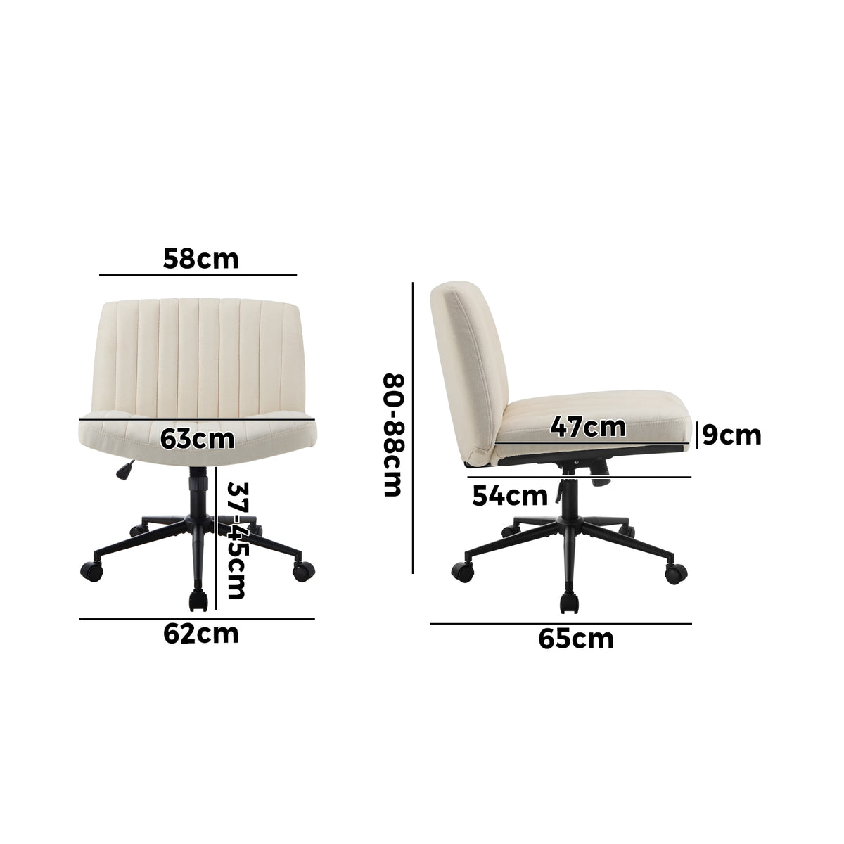 Oikiture Mid Back Armless Office Desk Chair Wide Seat with Wheels Linen Beige - Sunyee