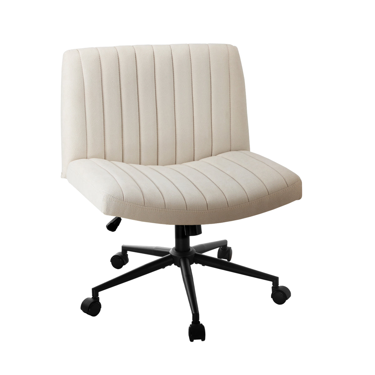 Oikiture Mid Back Armless Office Desk Chair Wide Seat with Wheels Linen Beige - Sunyee