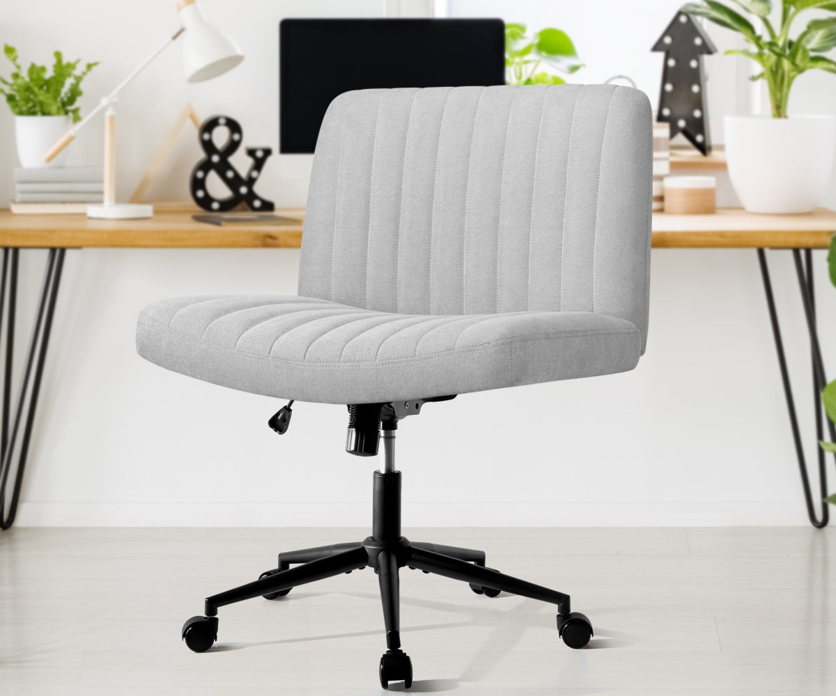 Oikiture Mid Back Armless Office Desk Chair Wide Seat with Wheels Linen Grey - Sunyee