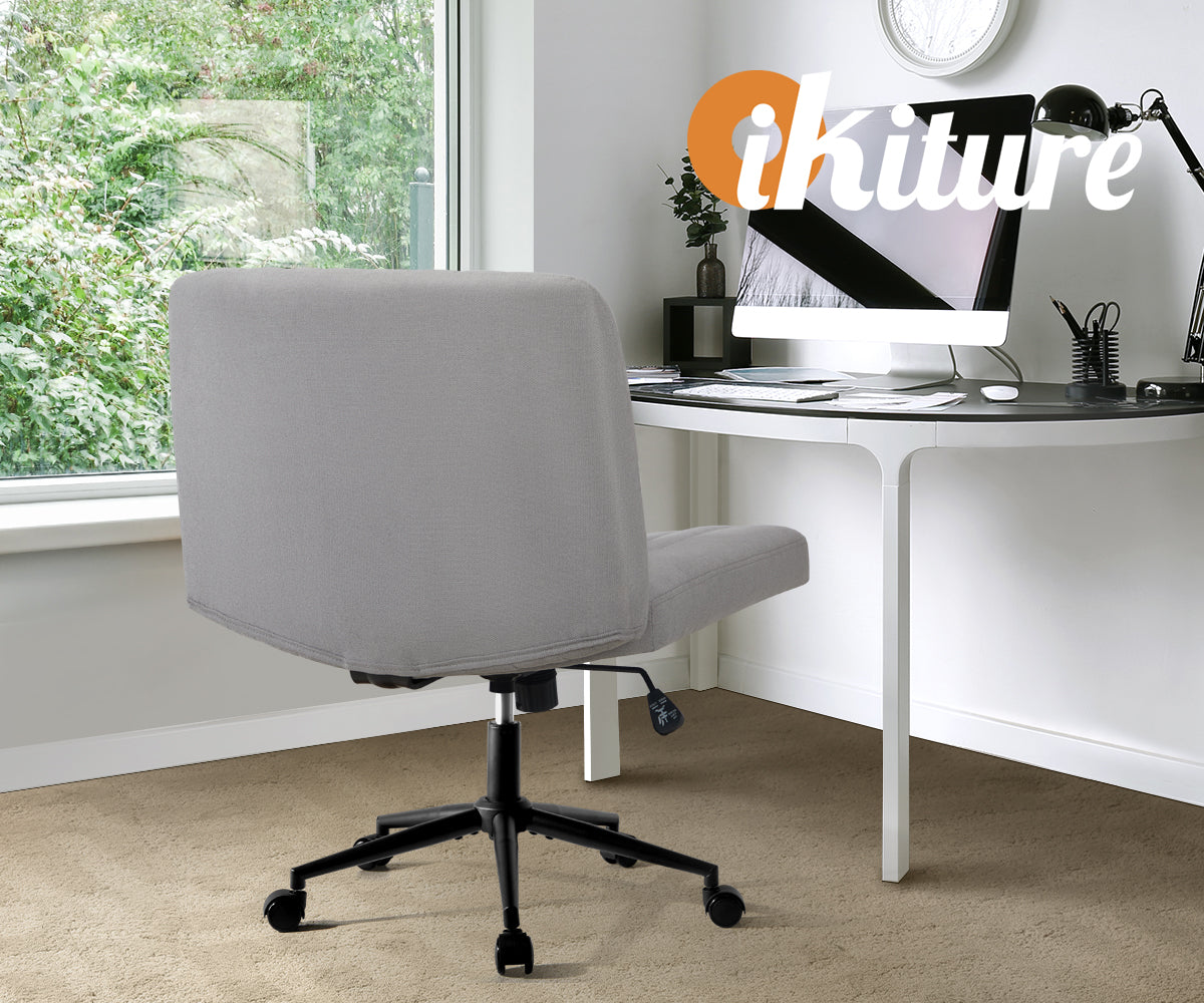 Oikiture Mid Back Armless Office Desk Chair Wide Seat with Wheels Linen Grey - Sunyee