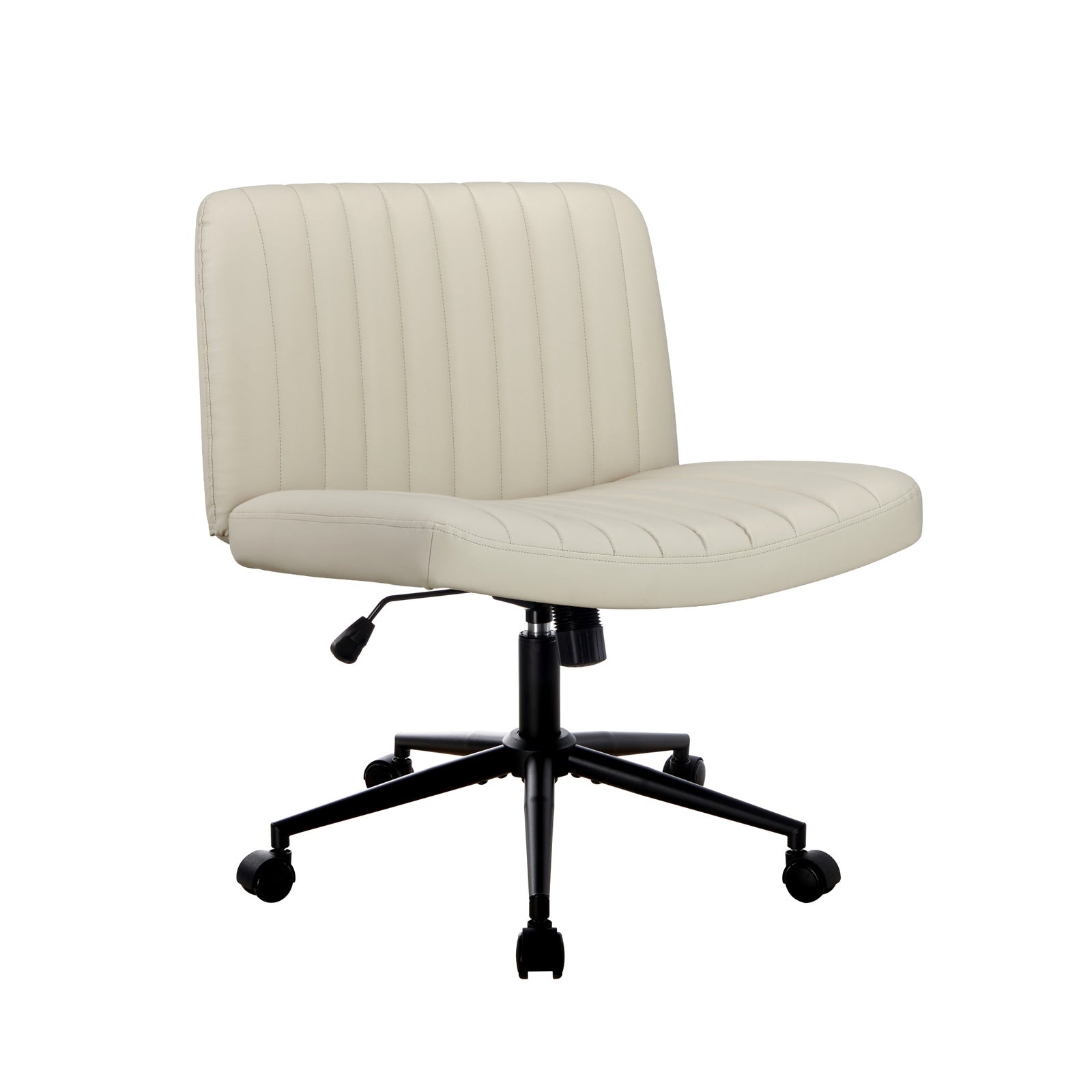 Oikiture Mid Back Armless Office Desk Chair Wide Seat with Wheels Leather Beige - Sunyee
