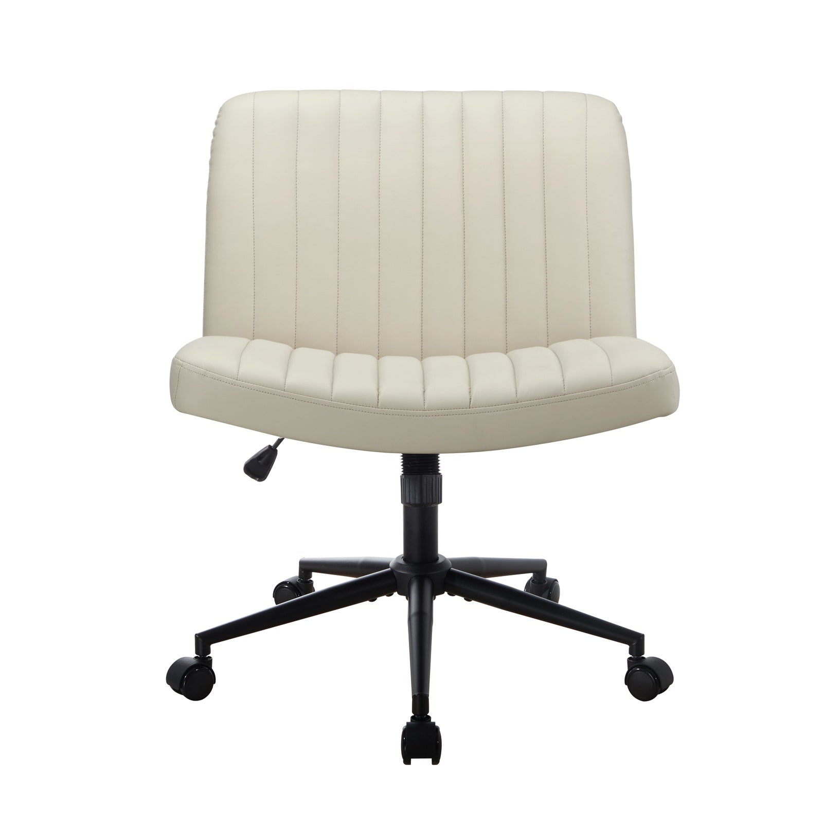 Oikiture Mid Back Armless Office Desk Chair Wide Seat with Wheels Leather Beige - Sunyee