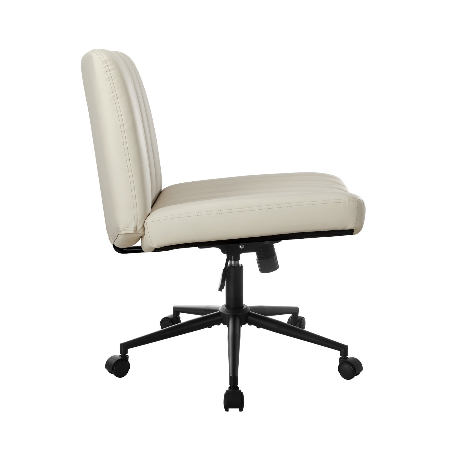 Oikiture Mid Back Armless Office Desk Chair Wide Seat with Wheels Leather Beige - Sunyee