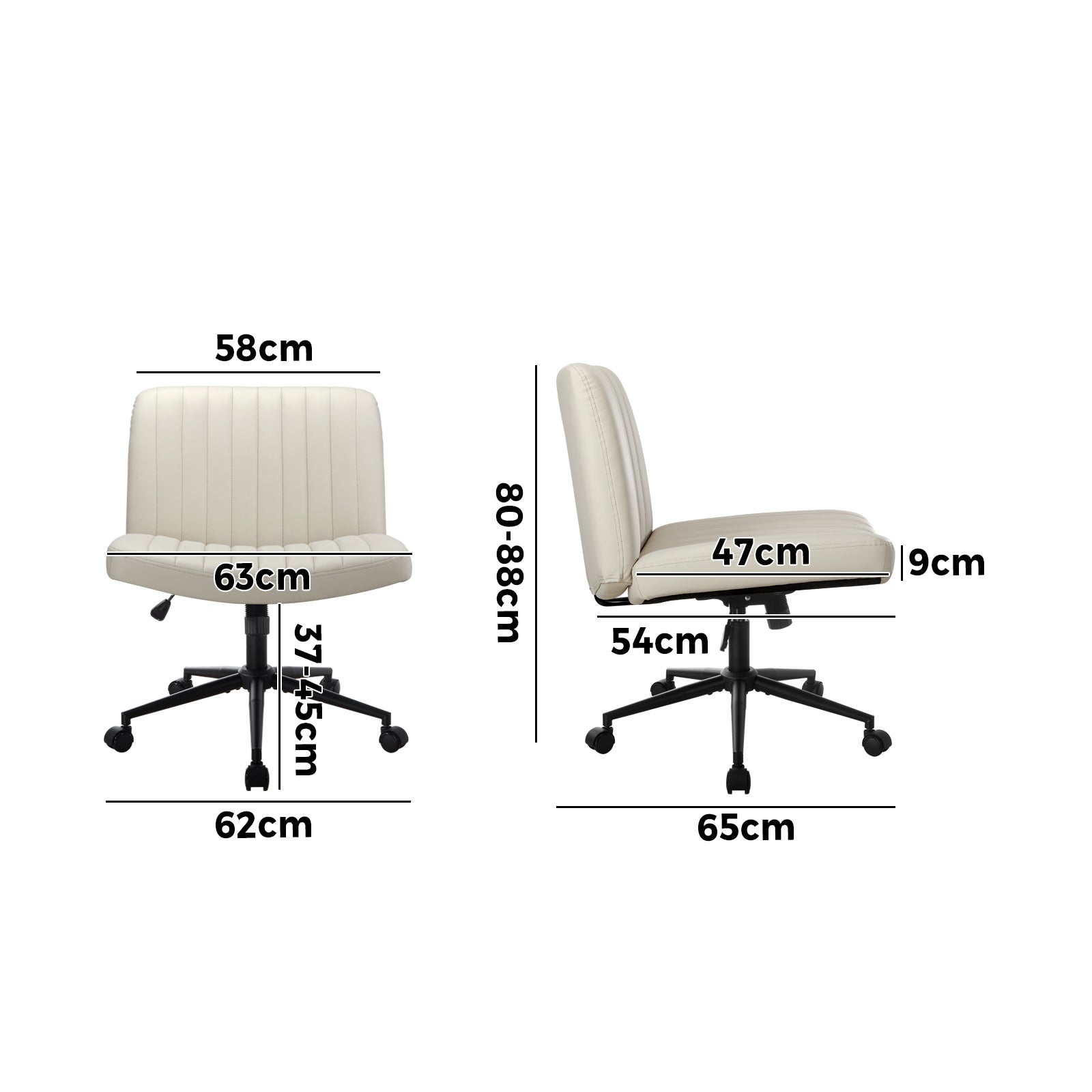 Oikiture Mid Back Armless Office Desk Chair Wide Seat with Wheels Leather Beige - Sunyee