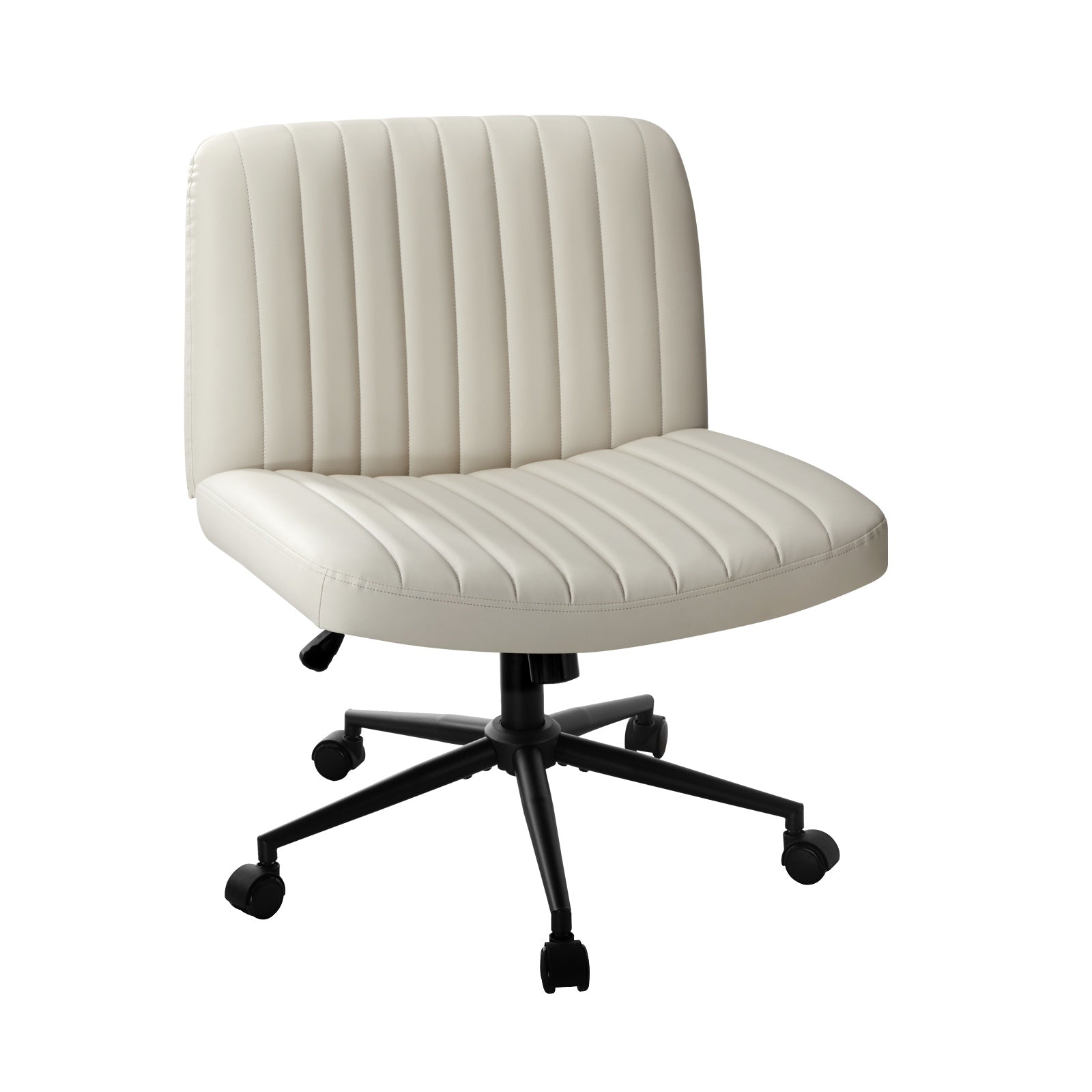 Oikiture Mid Back Armless Office Desk Chair Wide Seat with Wheels Leather Beige - Sunyee