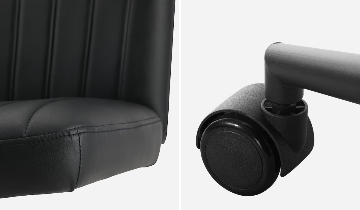 Oikiture Mid Back Armless Office Desk Chair Wide Seat with Wheels Leather Black - Sunyee